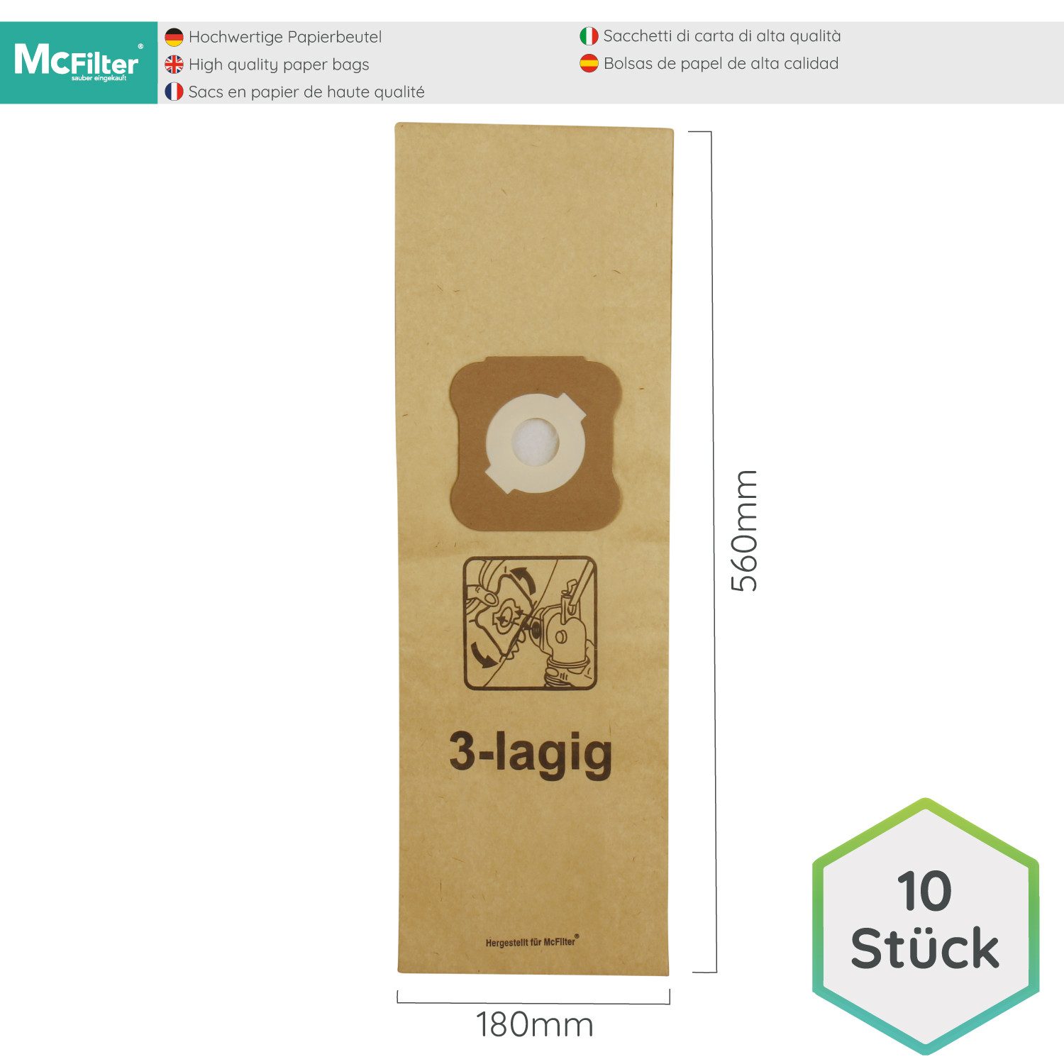 McFilter Staubsaugerbeutel 10 Stück oder 20 Stück, passend für Kirby Heritage 1, Heritage 2, Legend 1, Legend 2, Senria bis Bj. 2009, Ultimate Diamond, 10 St., umweltschonendes Material aus Papier & Pappe