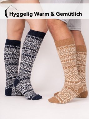 HomeOfSocks Kniestrümpfe 70% Lammwolle Kniestrumpf Jacquard Wollsocken Extra Warm Hygge Feine und strapazierfähige Lambswool Kniestrümpfe