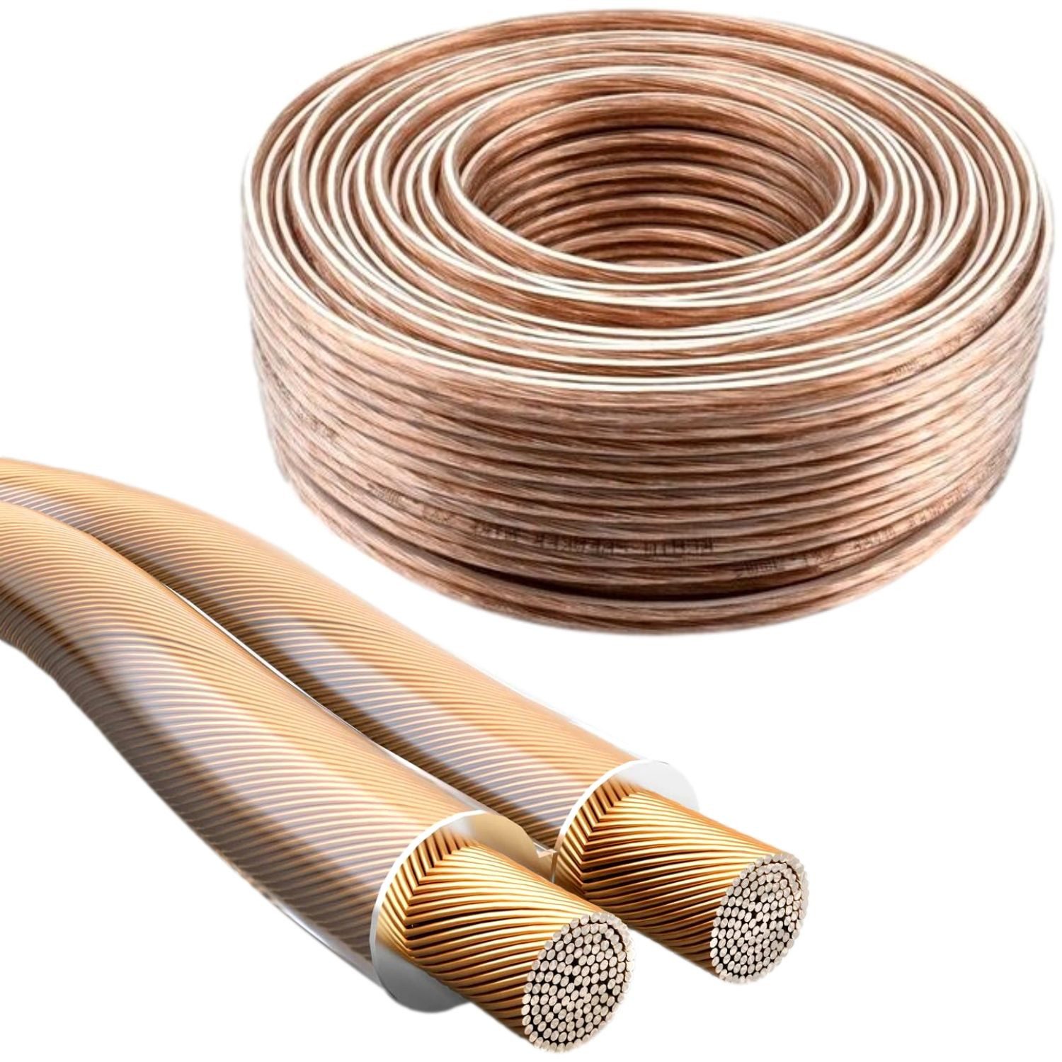 RCA Lautsprecherkabel 2x 1,5mm² 30m Transparent Audio-Kabel, Roh, (3000 cm), HQ 2-adrig Kupfer-Kabel für Boxen-Kabel Lautsprecher-Kabel Hifi LS