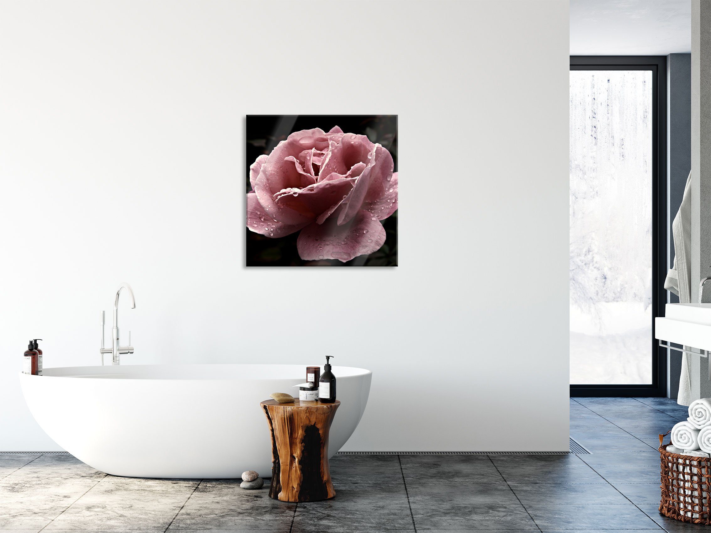 Abstandshalter Rosenblüte, Echtglas, Rosenblüte zarte (1 und inkl. Glasbild Aufhängungen zarte Pixxprint rosafarbene rosafarbene aus Glasbild St),