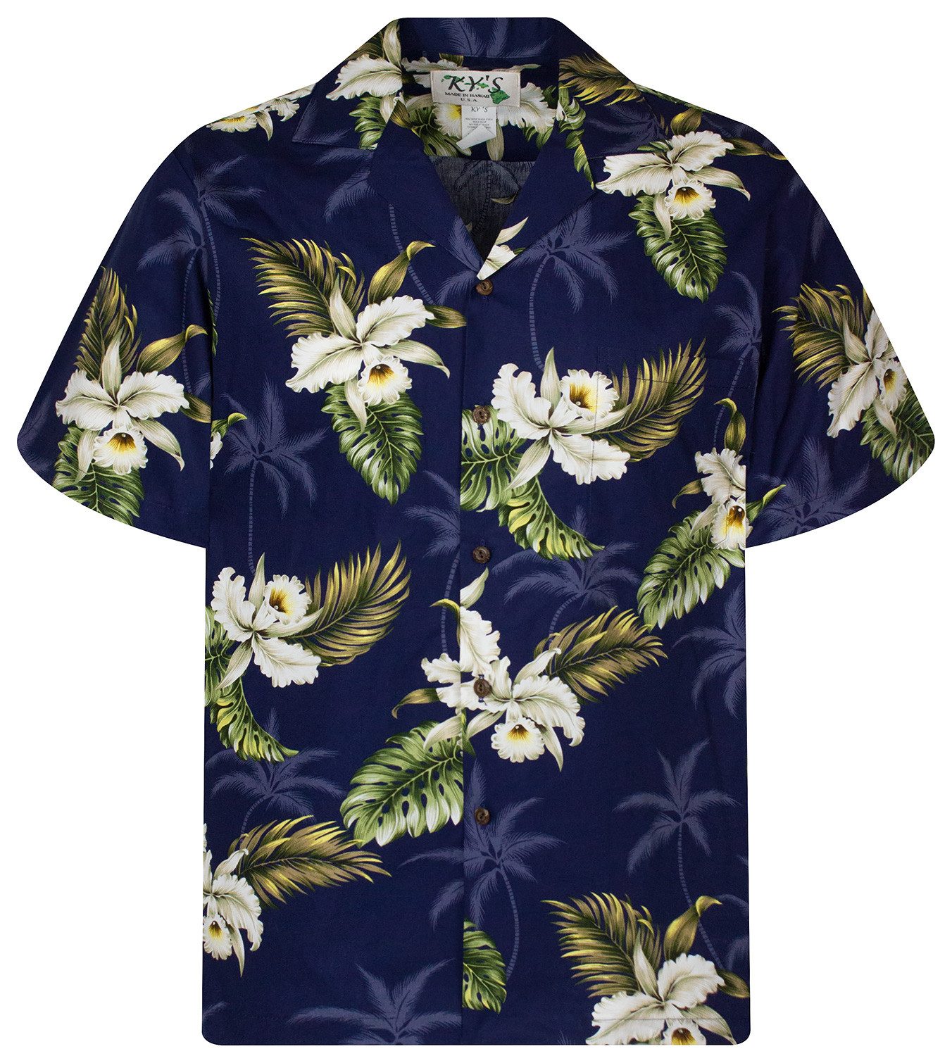 KY's Hawaiihemd Enzian Original Hawaiihemd mit 100% Kokosnuss-Knöpfen günstig online kaufen