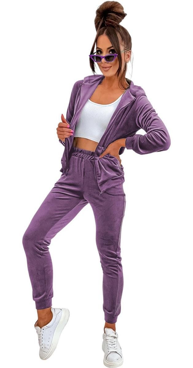 EloModa Jogginganzug Damen Homewear Nicki Jogginganzug mit Kapuze Freizeitanzug; Gr. S M L (2-tlg)