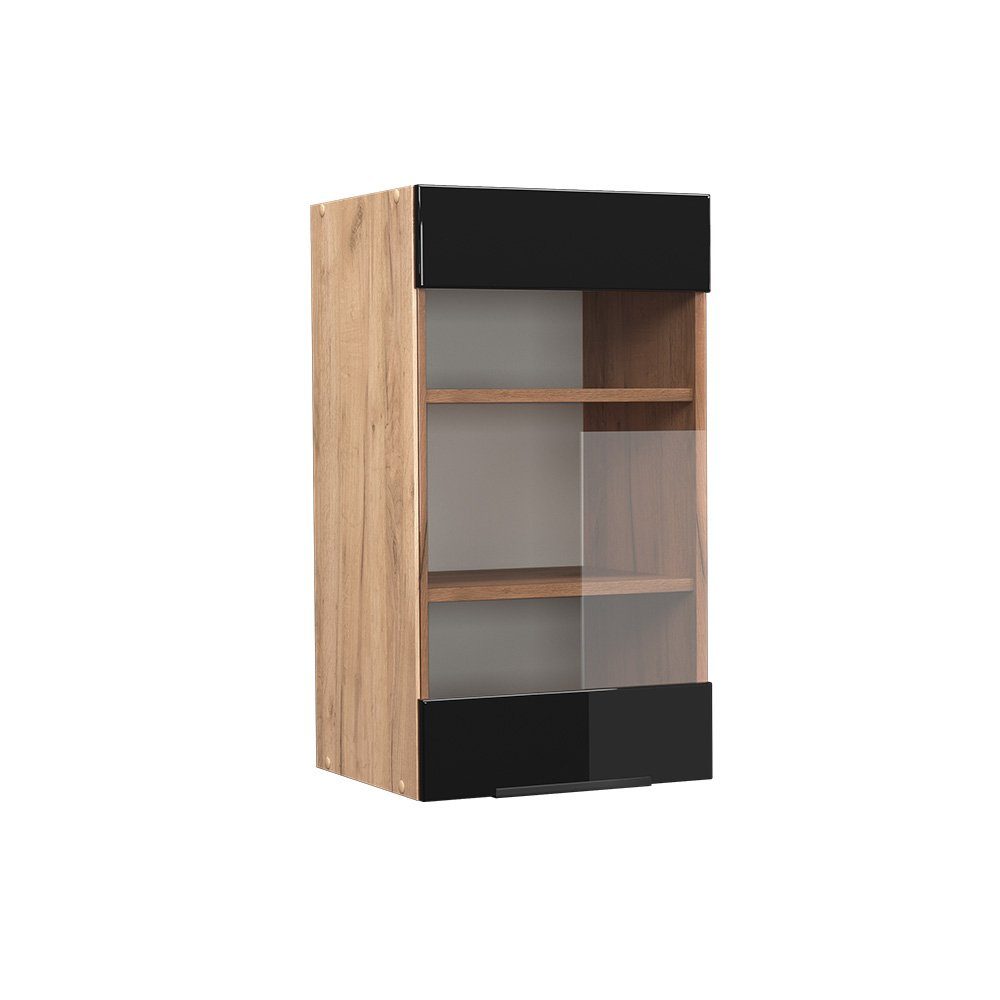 Vicco Glashängeschrank Hängeglassschrank 40cm Schwarz/Eiche