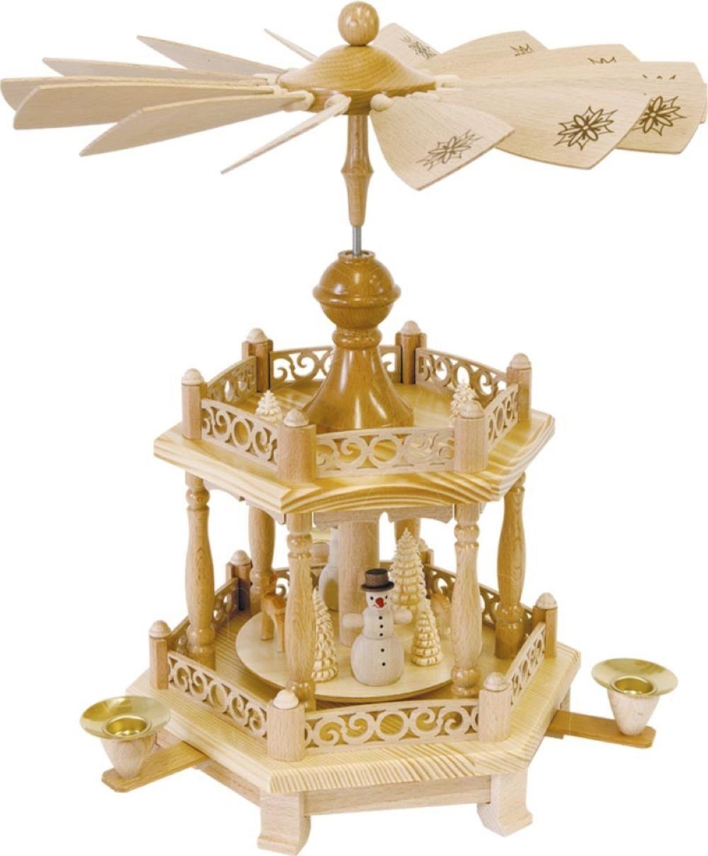 Richard Glaesser Weihnachtspyramide Pyramide Schneemänner natur 1-stöckig, Höhe 38 cm, Holzkunst original Erzgebirge
