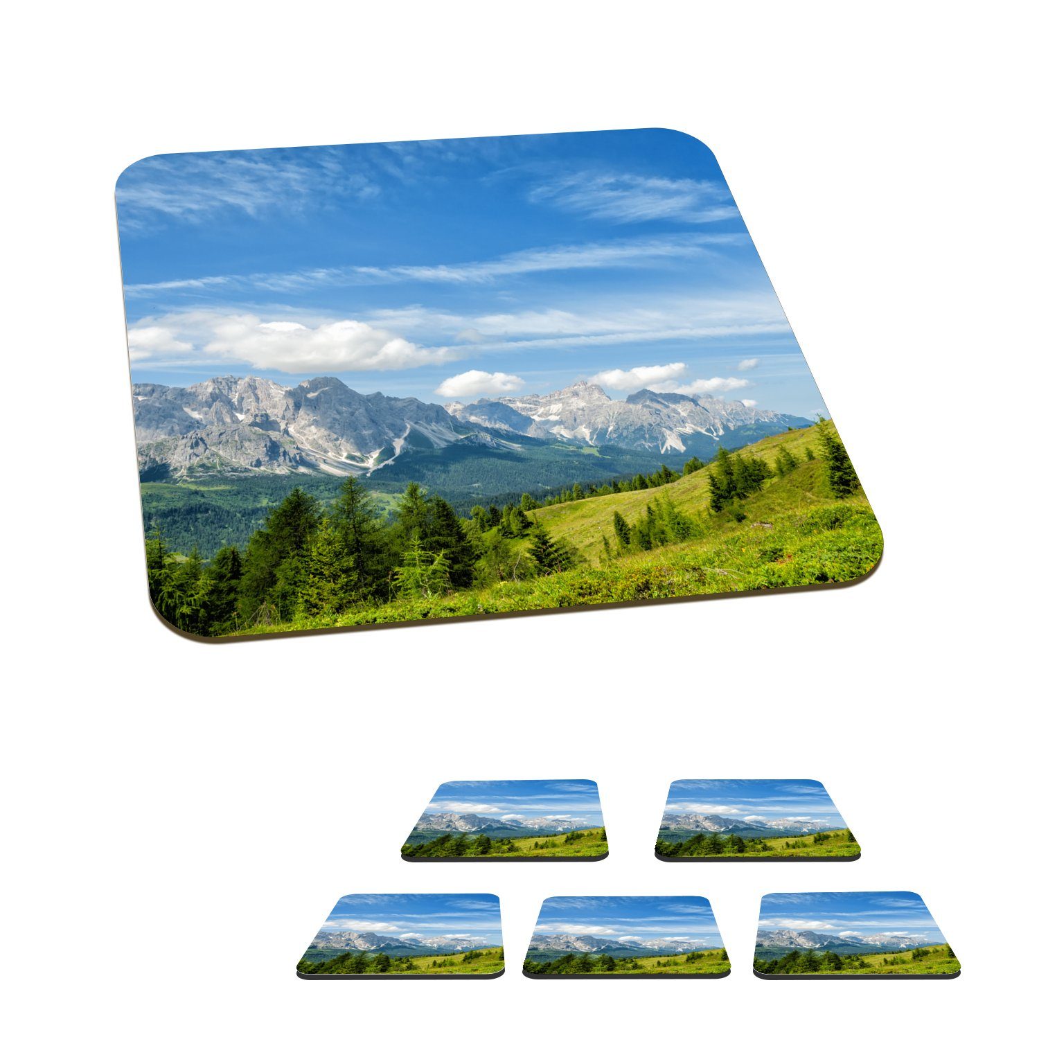 MuchoWow Glasuntersetzer Alpen - Berge - Gras, Zubehör für Gläser, 6-tlg., Glasuntersetzer, Tischuntersetzer, Korkuntersetzer, Untersetzer, Tasse