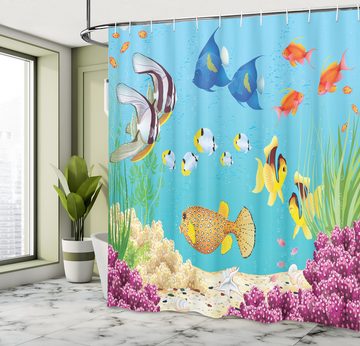 Abakuhaus Duschvorhang Moderner Digitaldruck mit 12 Haken auf Stoff Wasser Resistent Breite 175 cm, Höhe 180 cm, Fisch Cartoon Unterwasser-Thema