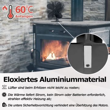 AUFUN Kaminventilator Ofenventilator mit 4 Flügeln für Kamin Holzöfen Öfen, Schwarz Kaminlüfter, Platzierung Type