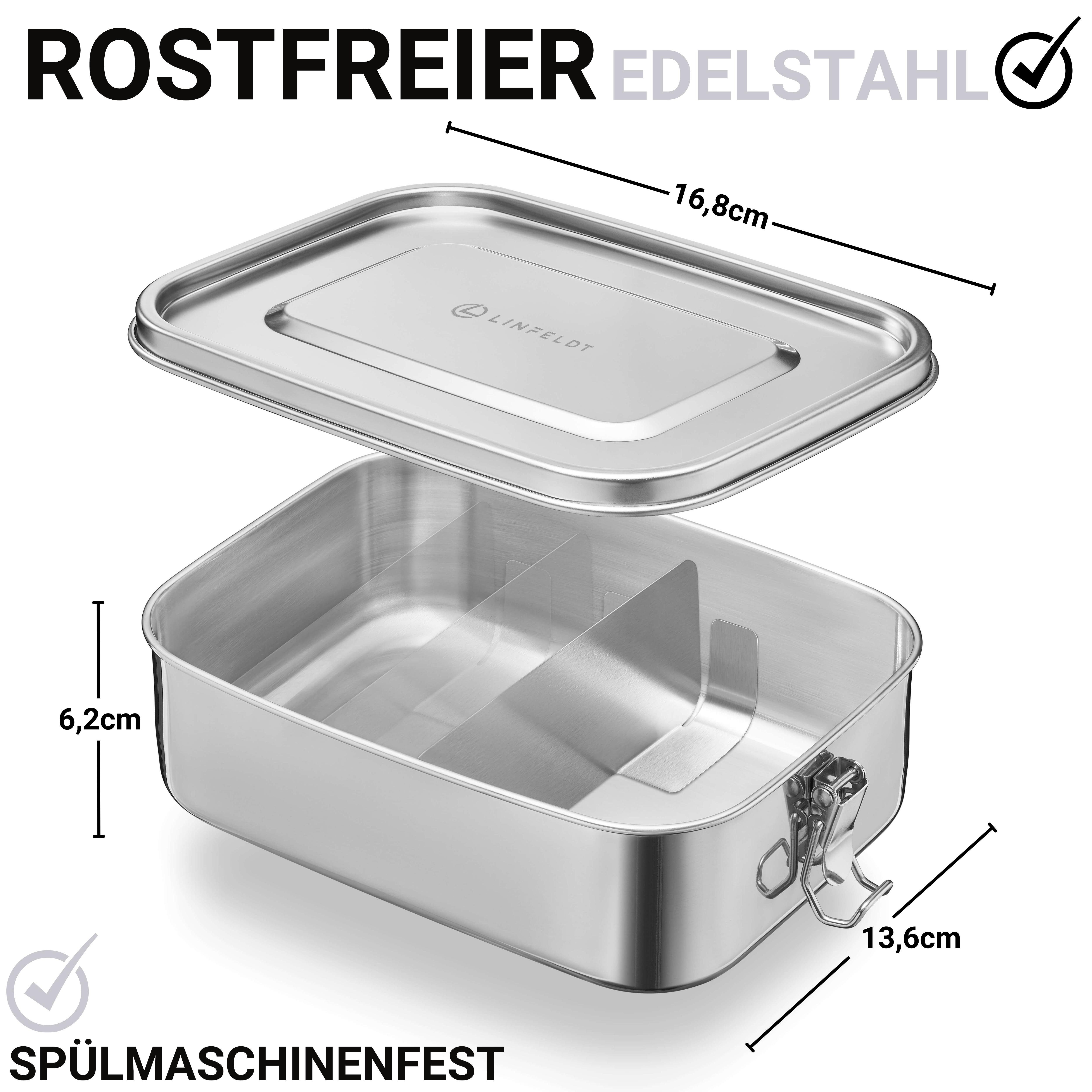 LINFELDT Lunchbox Edelstahl Brotdose mit + Auslaufsicher & Spülmaschinenfest 3 Fächern