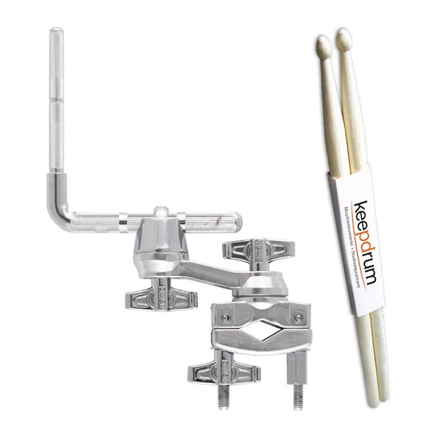 Dixon Schlagzeug Dixon Percussion-Halter PA-CCM-HP mit Schlagzeugstöcken,Percussion-Halter, Vorteils-Set mit Drumsticks