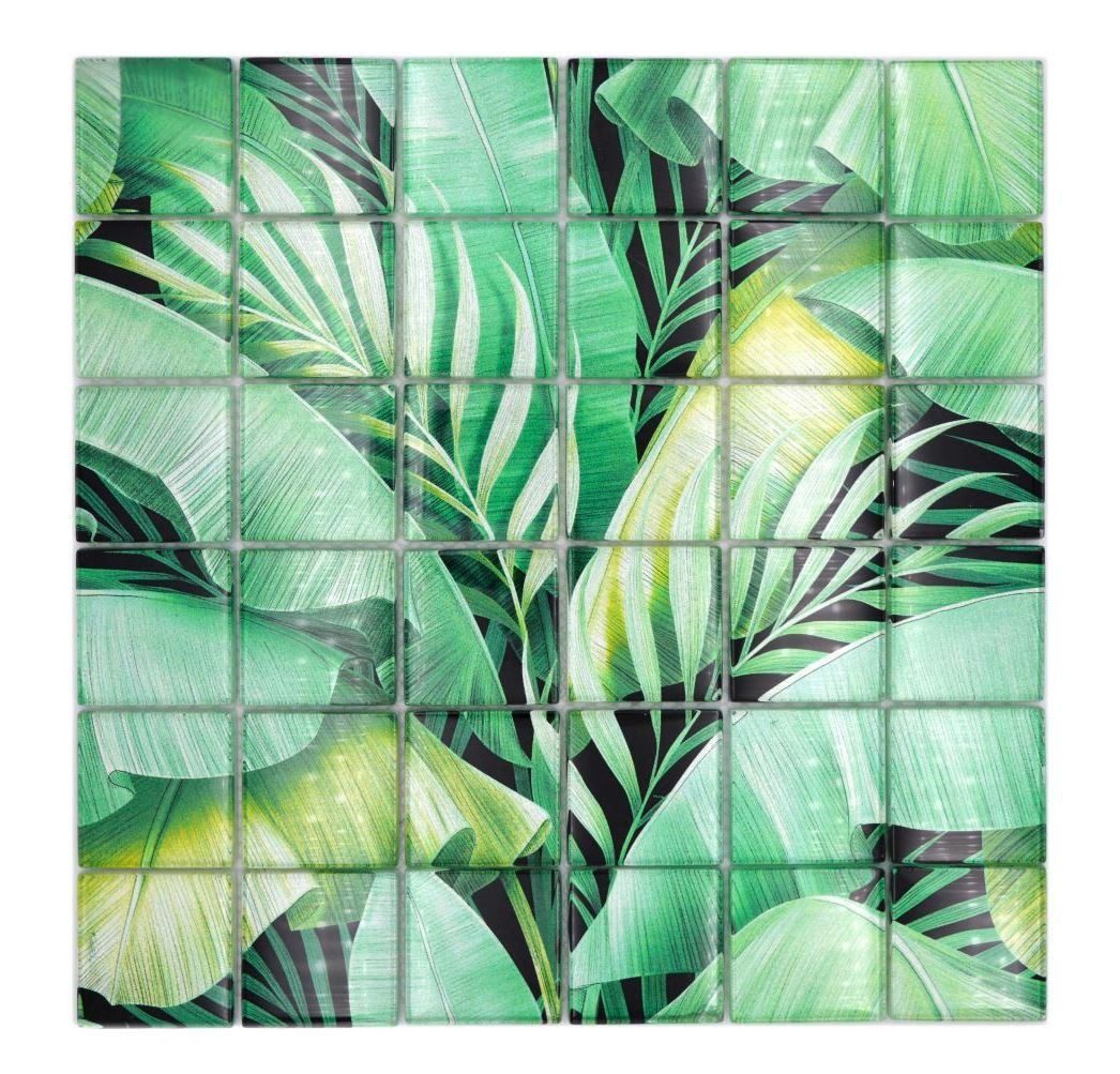 Mosani Mosaikfliesen Glasmosaik Mosaikfliese Regenwald Grün Blätter