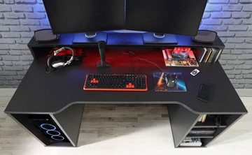 FORTE Gamingtisch TEZAUR 1B Gaming Tisch Computertisch mit LED Beleuchtung von Forte