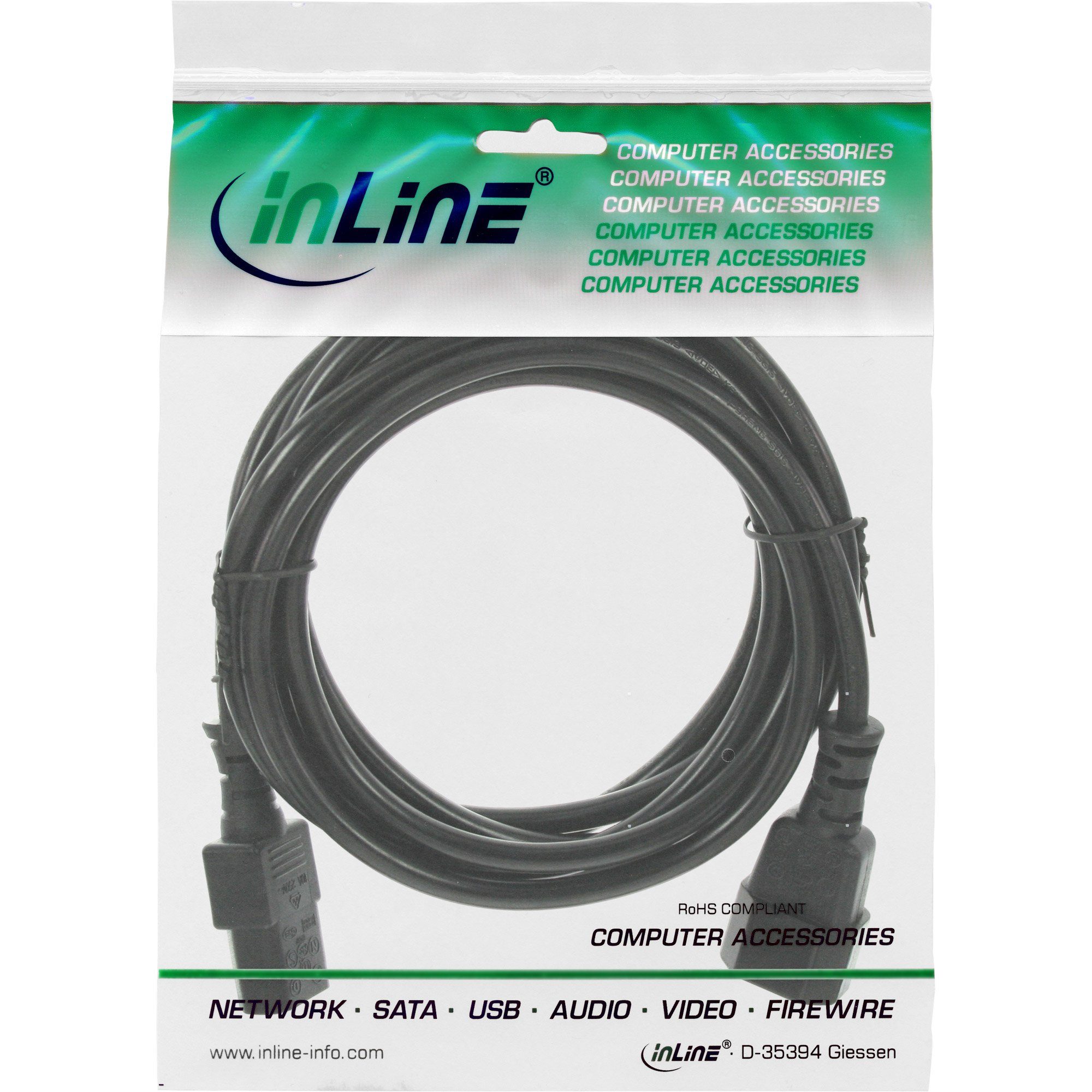 AG Stromkabel C13 InLine® 1,8m auf C14, INTOS ELECTRONIC Kaltgeräteverlängerung,