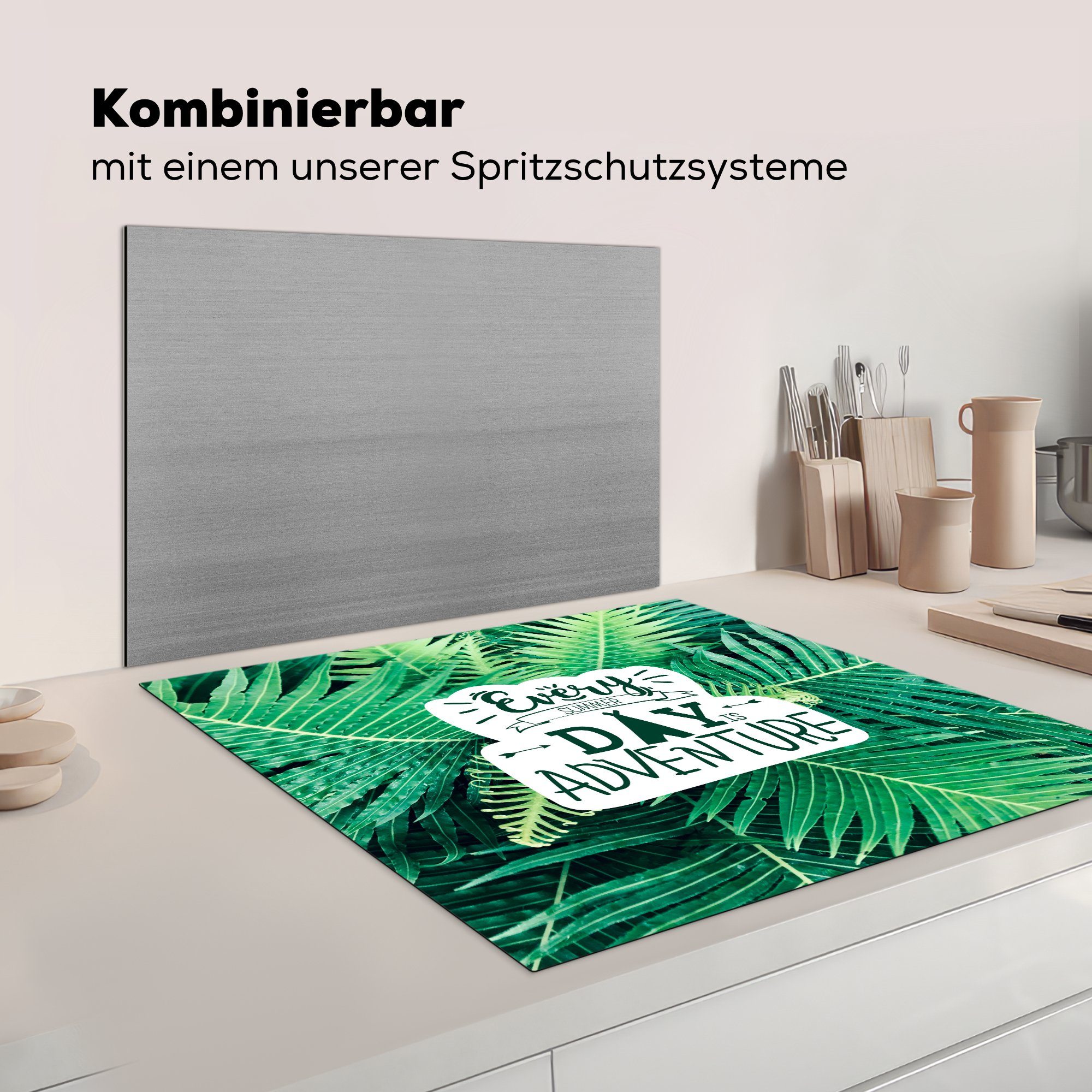 78x78 Arbeitsplatte (1 - cm, Sommer Herdblende-/Abdeckplatte - Ceranfeldabdeckung, für Sprichwort Zelt küche MuchoWow Vinyl, - tlg), Pflanzen,