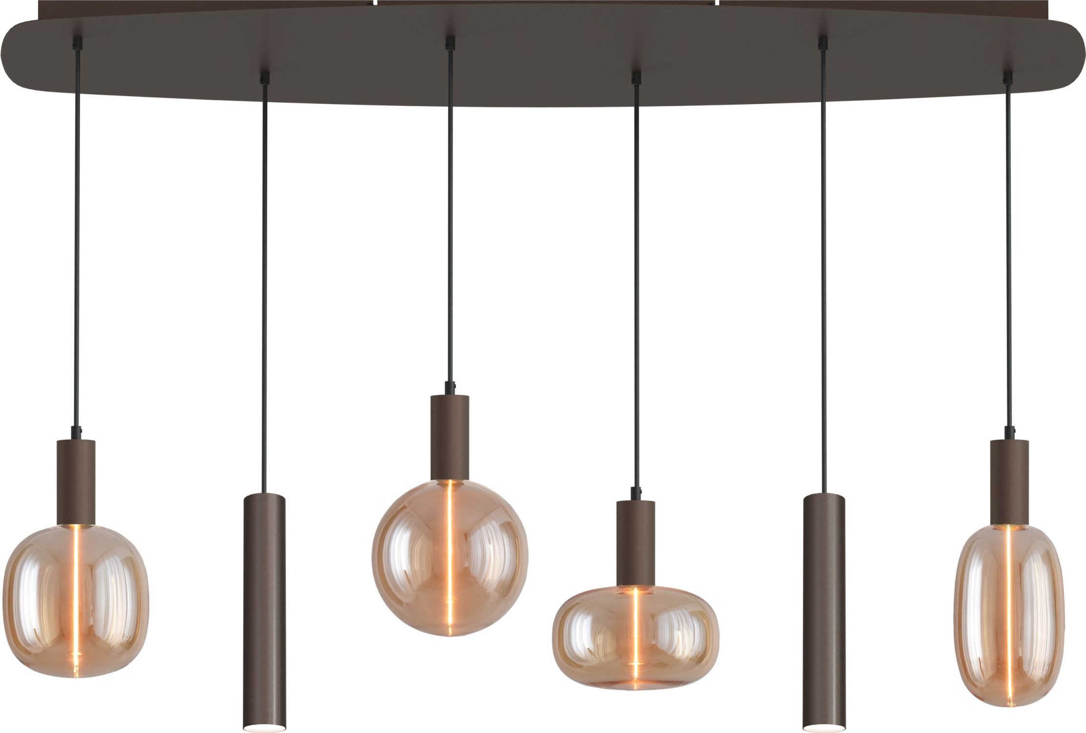 Licht-Erlebnisse Pendelleuchte TRUBO, ohne Leuchtmittel, Metall E27 H: max. 145 cm in Kakao Gold 4-flammig Kugel Schirm Modern