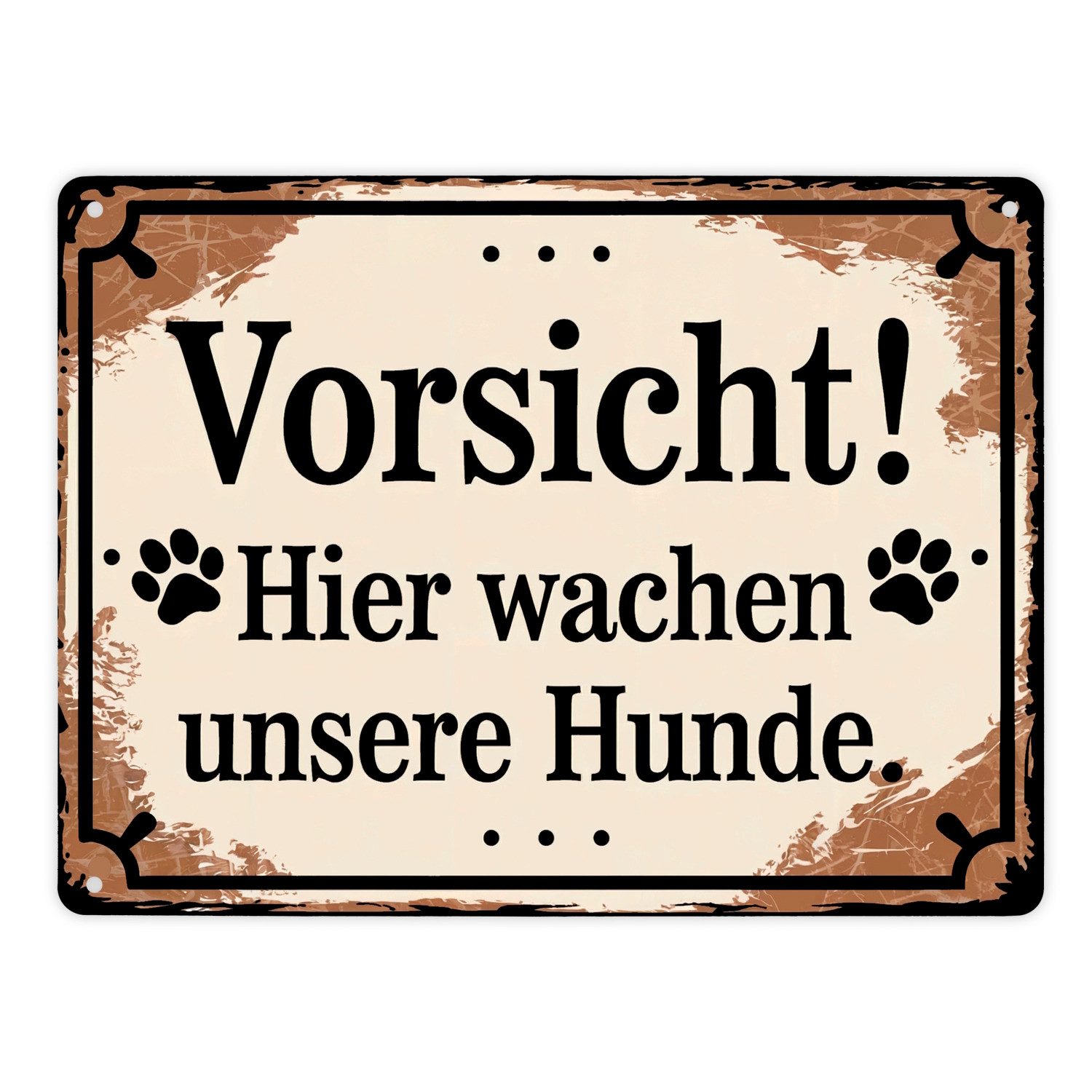 speecheese Metallschild Vorsicht Hier wachen unsere Hunde Metallschild XL in 21x28 cm