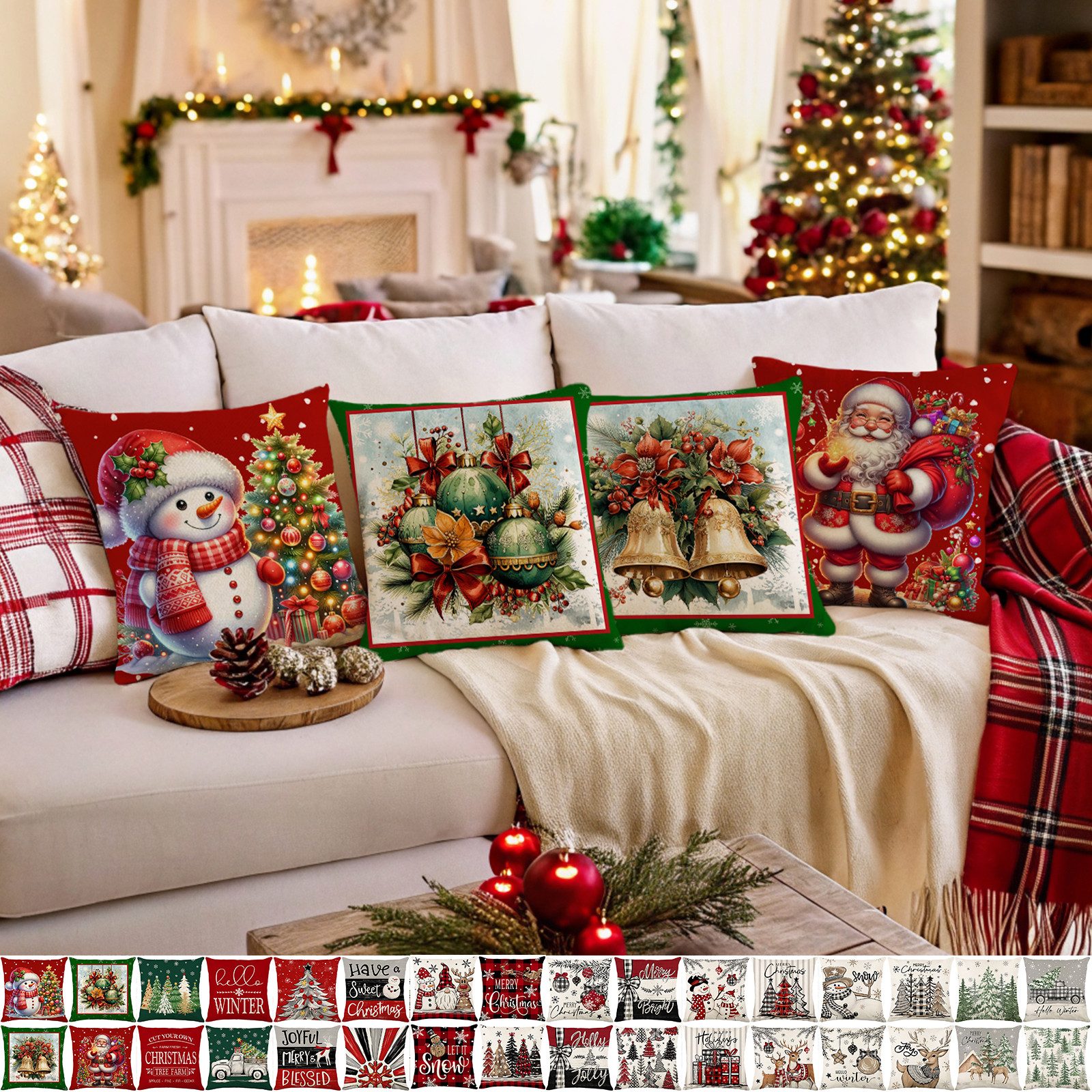 Jibenhome Kissenbezüge Weihnachten Kissenbezug 45x45cm,Leinen,4 Stück,für D günstig online kaufen