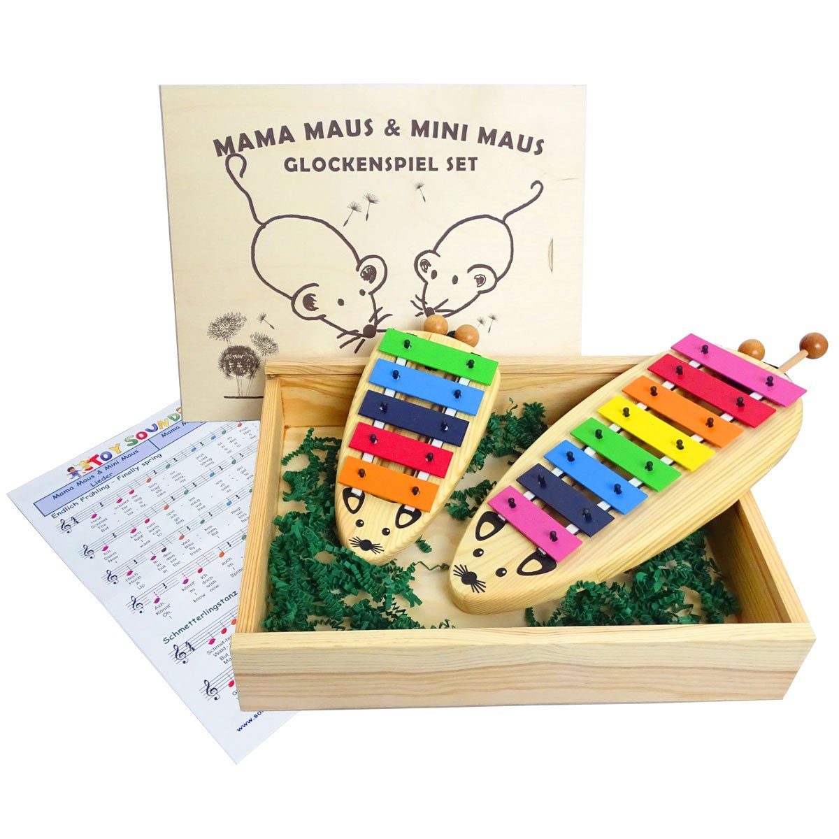 SONOR Glockenspiel Sonor Glockenspiel Set MaMa - Mini Maus mit Noten,Glockenspiel Set MaMa - Mini Maus, 2 Paar Schlägel, Notenheft, Ideal für die musikalische Früherziehung