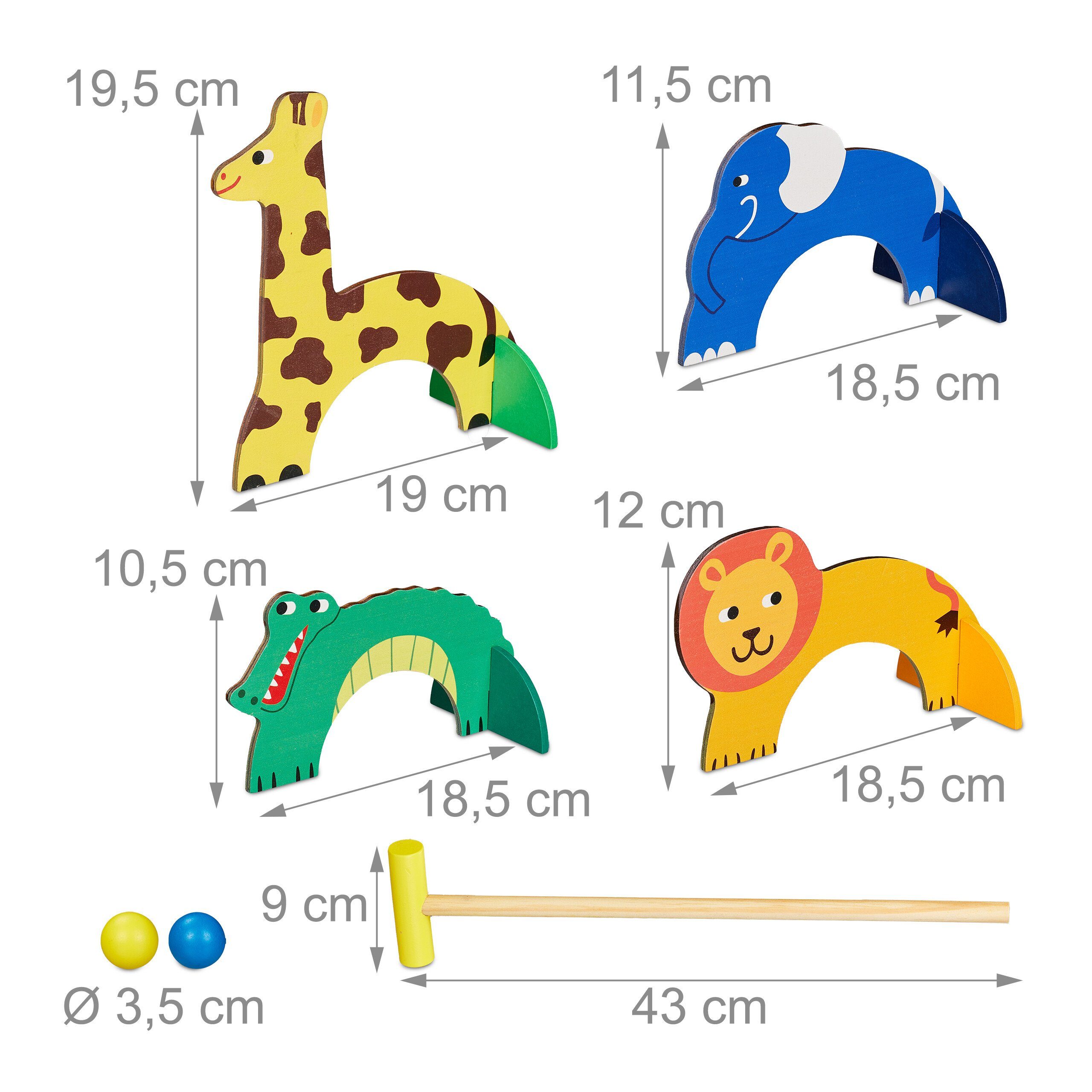relaxdays Spielzeug-Gartenset Krocket Spiel für Kinder im Tier-Design