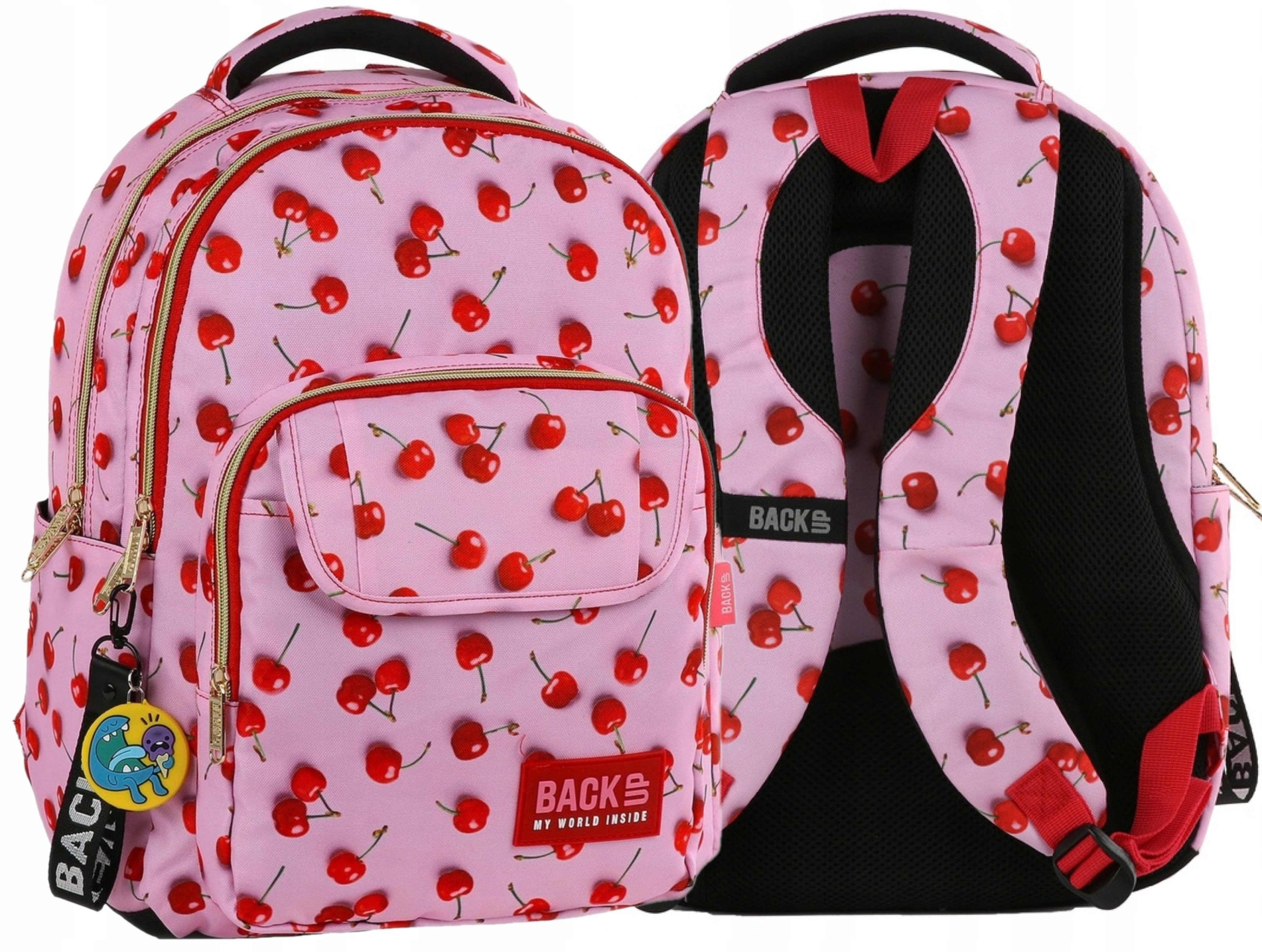 Back Up Schulrucksack BackUP Schulrucksack Mädchen 24L Kirschen A4 2 Fächer Rosa (1-tlg)