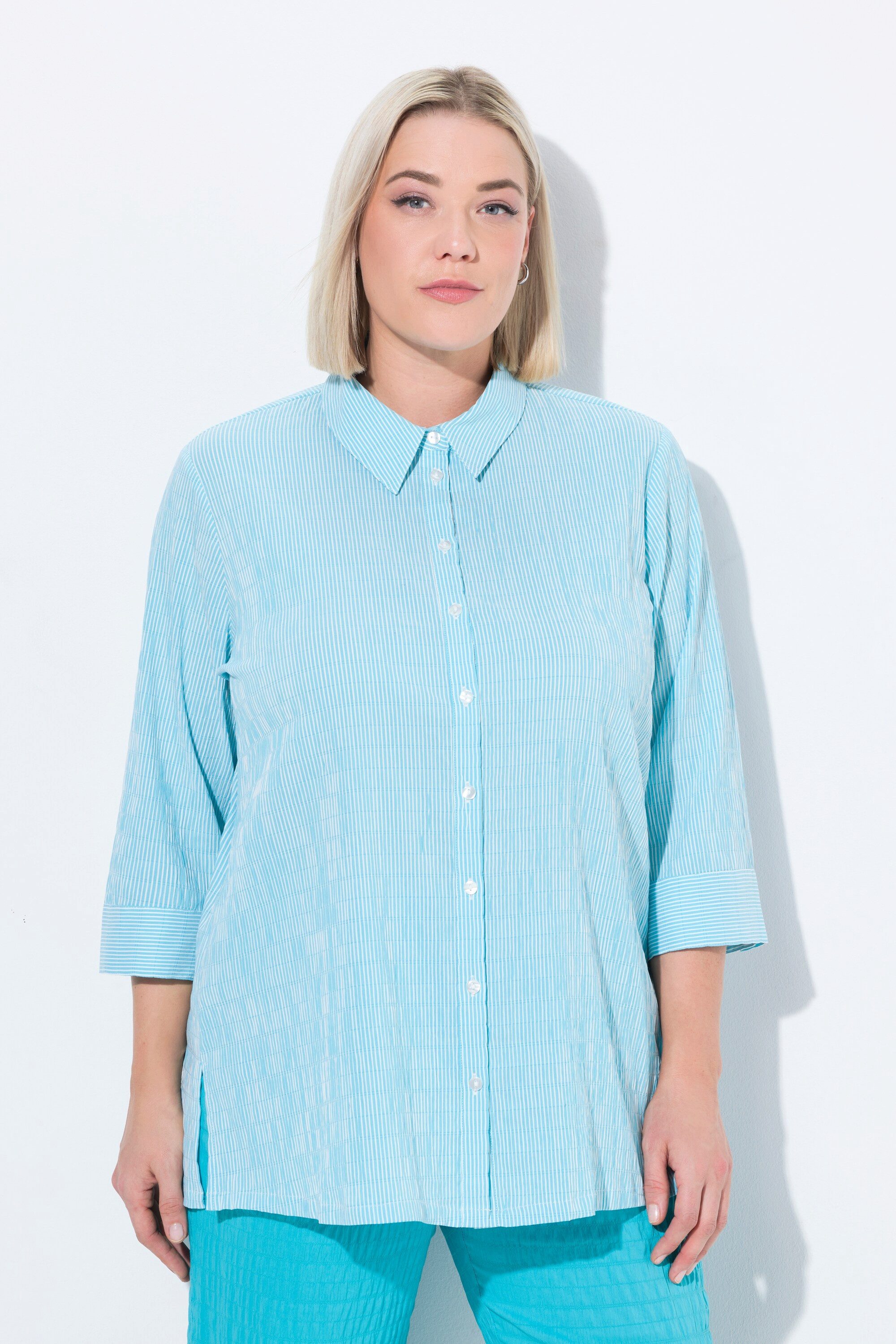 Ulla Popken Hemdbluse Bubble-Bluse Streifen Hemdkragen günstig online kaufen