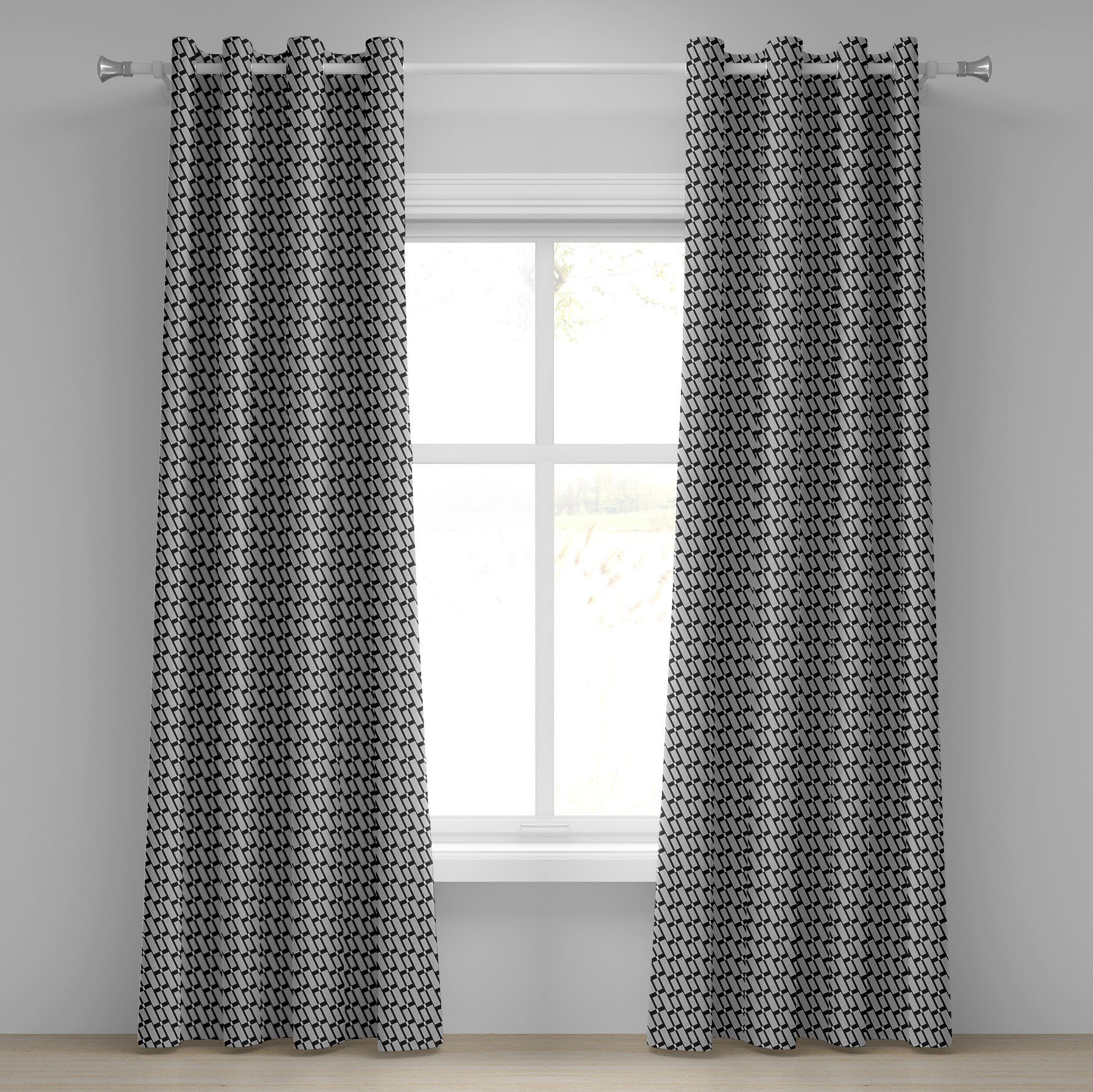 Gardine Dekorative 2-Panel-Fenstervorhänge für Schlafzimmer Wohnzimmer, Abakuhaus, Schwarz und Grau monotone Shapes