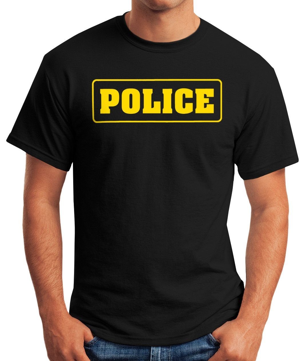 MoonWorks Print-Shirt T-Shirt Karneval Moonworks® Verkleidung Police Print Herren mit Fasching Polizei-Kostüm Polizist-Shirt Kostüm Fun-Shirt