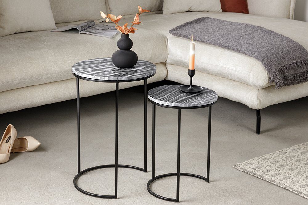 Metall Marmor Beistelltisch · / grau riess-ambiente · · · ELEMENTS Nachttisch (Set, 37cm grau Wohnzimmer 2-St), | schwarz rund grau