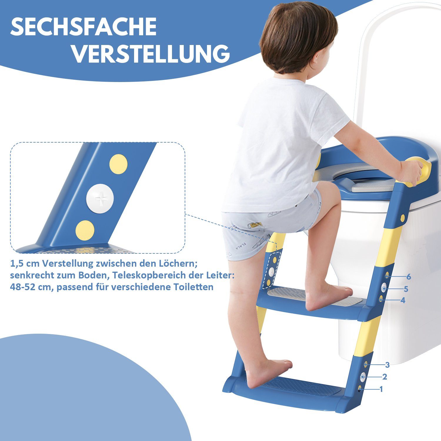 Lospitch Kindertoilette Sitz Treppe Töpfchen Blau Töpfchentrainer mit Baby Toilettentrainer WC