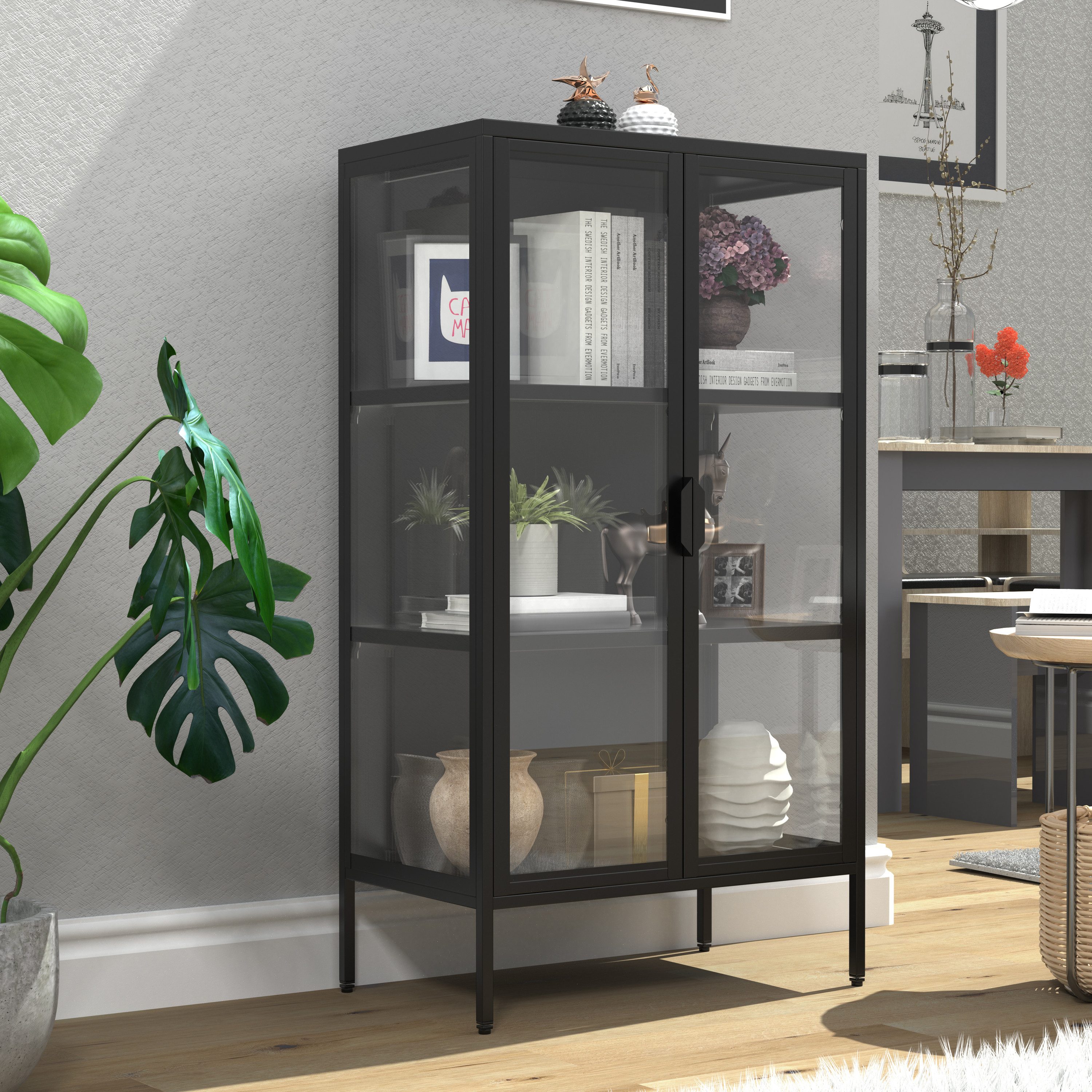 VCM Standvitrine Floka B. 60 x T. 35 x H. 110 cm Offene Ausstellung von Deko und Sammlerstücken, Wohnzimmer oder Büro – Bild 3 von 5