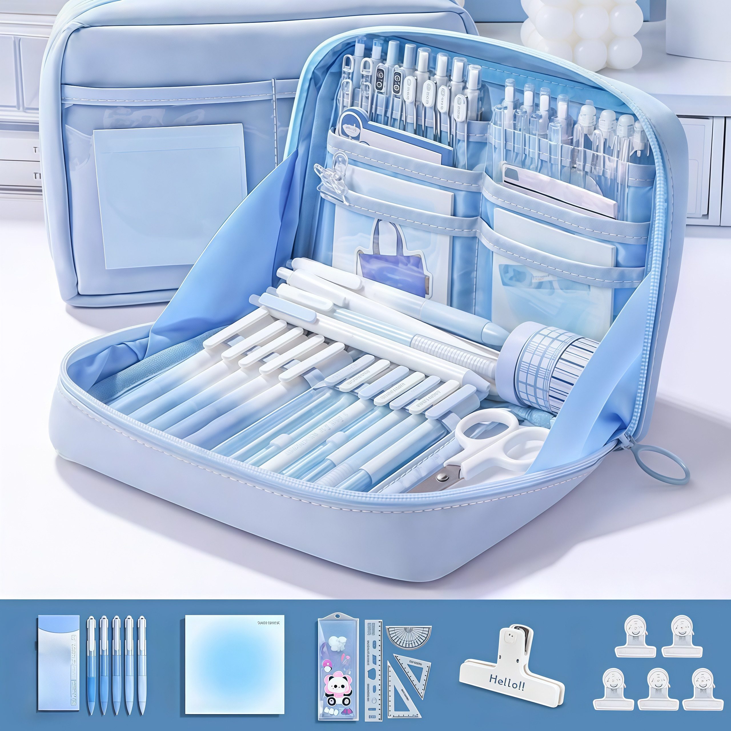 FOUORTUNATE-BEE Federmäppchen 12-teiliges lila Schreibwaren-Set – ideales Geschenk zum Schulstart, Lernset für Schule und Büro – komplette Ausstattung für den Alltag