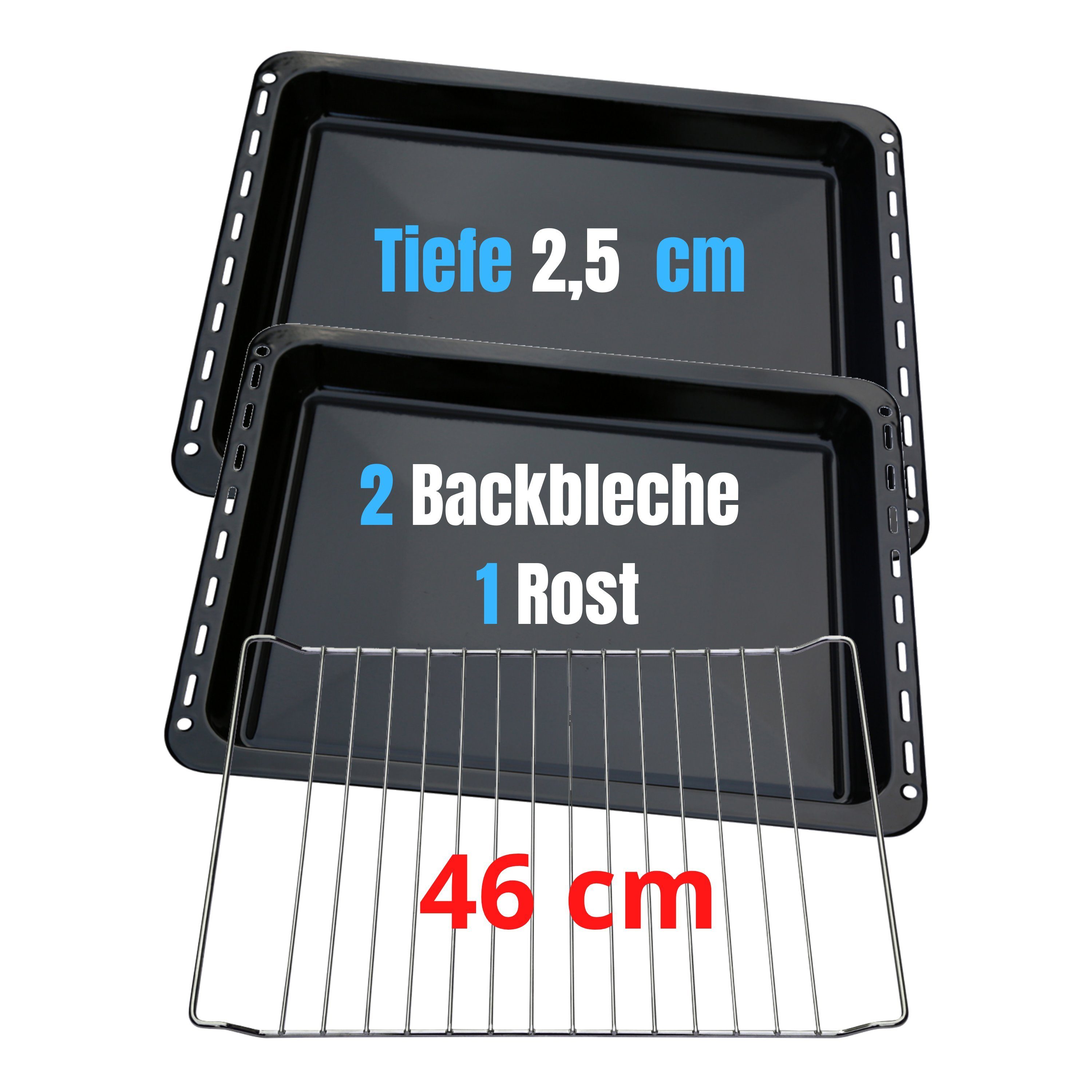 UNIQ DEALZ Backblech 460 mm Backblech, (3-St., Passende Backblech und Backrost mit 460mm Breite), Kratzfest, emailliert, langlebig, spülmaschinengeignet | Backbleche