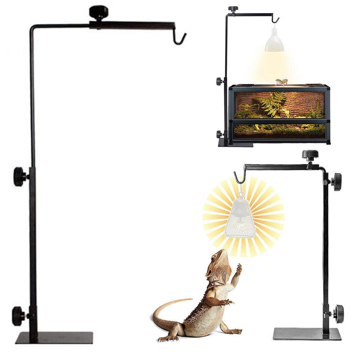yozhiqu Verstellbarer Lichtständer für Reptiliengehäuse - Schwarzes Design Lampenstativ (Eine gemütliche und warme Umgebung für Ihr Haustier)