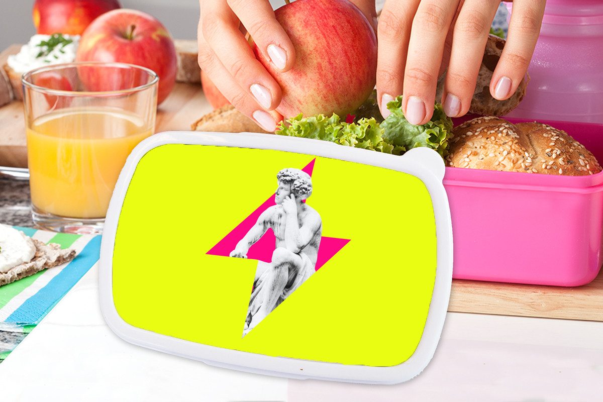 MuchoWow Lunchbox Statue - Mann - Blitzschlag - Gelb, Kunststoff, (2-tlg), Brotdosen, Lunch Box, Brotbox für Kinder und Erwachsene