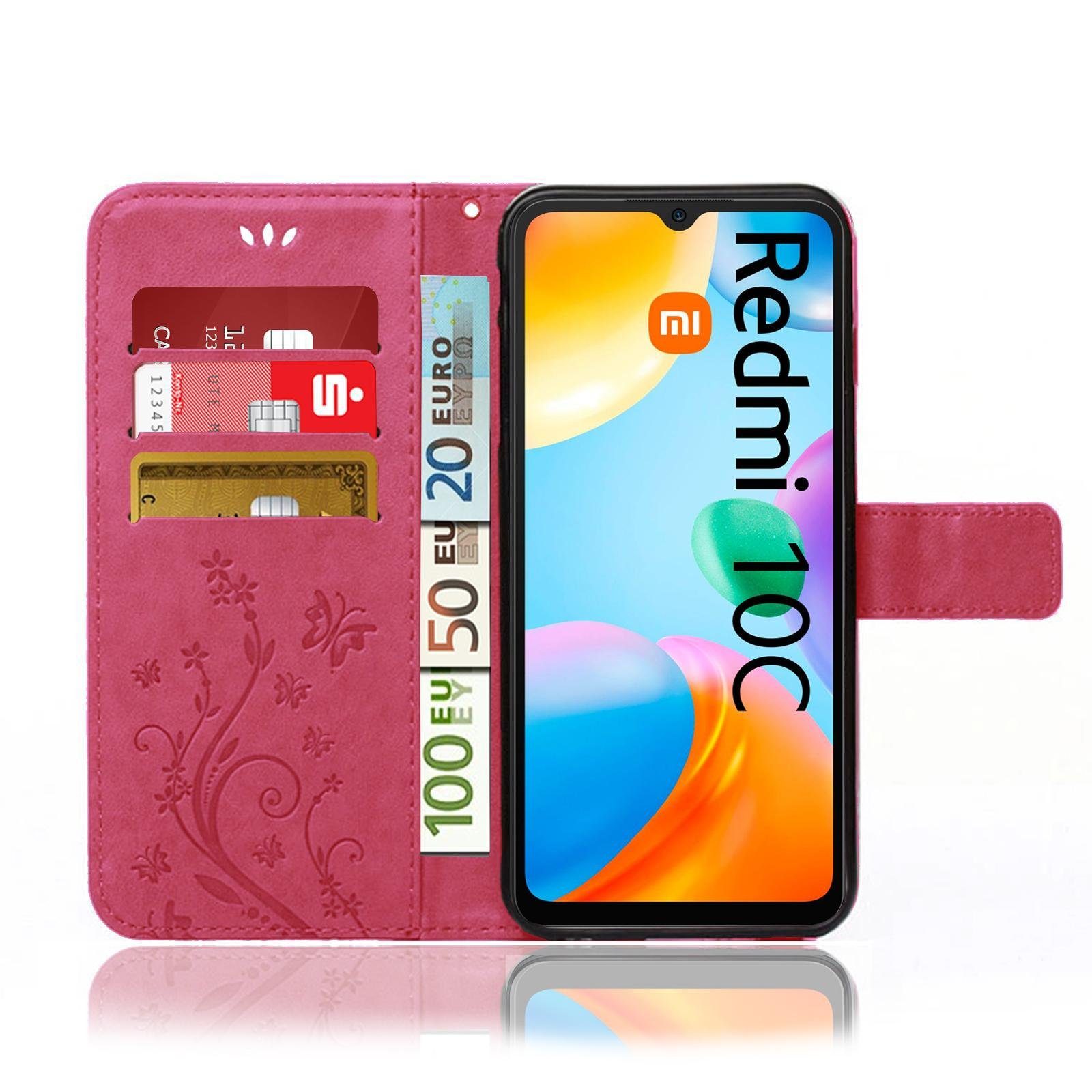 Numerva Handyhülle Bookstyle Flower für Xiaomi Redmi 10C, Handy Tasche Schutzhülle Klapphülle Flip Cover mit Blumenmuster