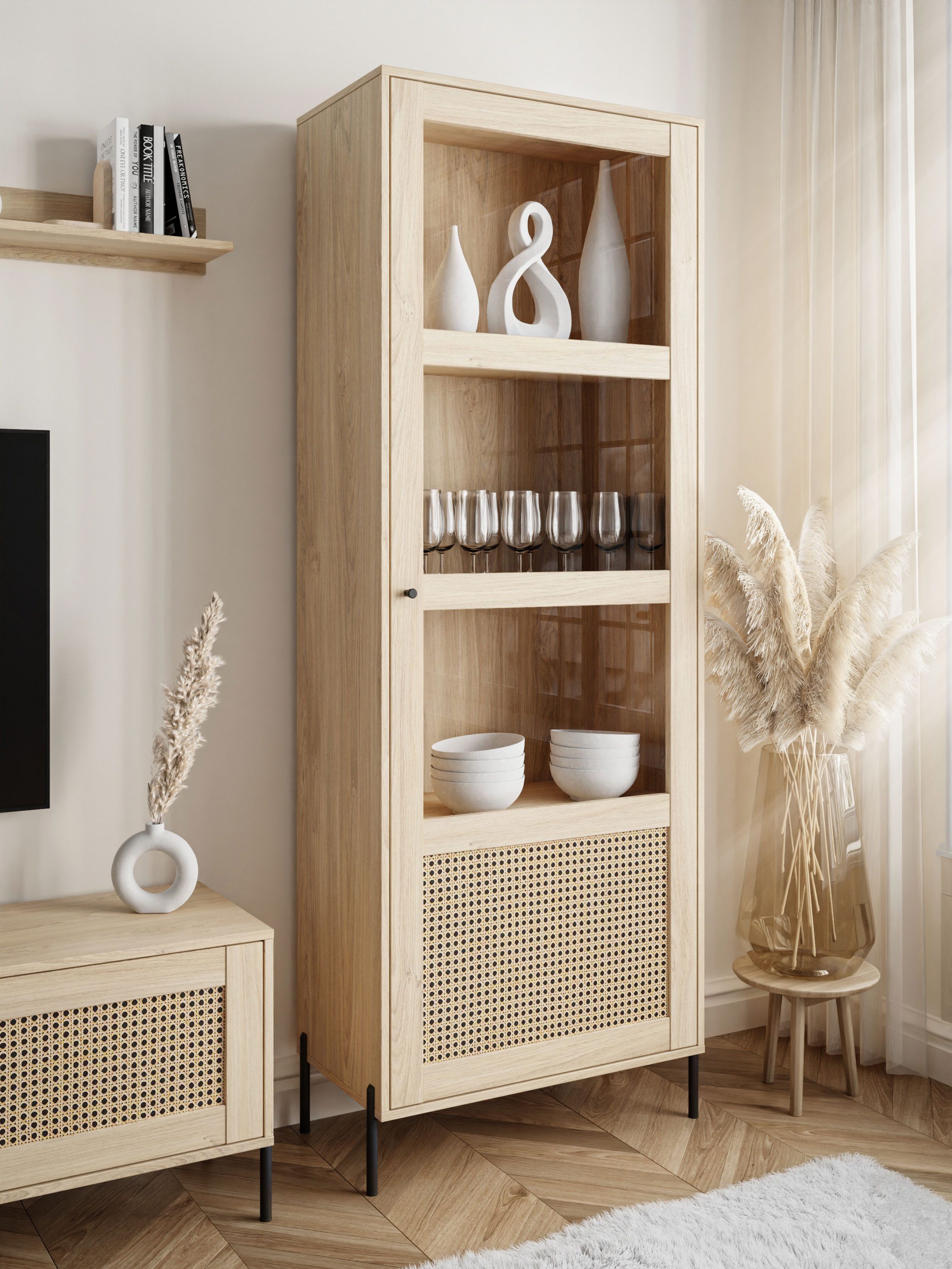 Lookway Standvitrine VIENNA 1D mit Wiener Geflechtimitation 72x200/207x40 cm – Bild 2 von 5