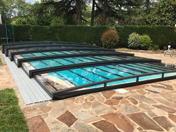 Poolomio Pool-Abdeckplane Poolüberdachung EXCLUSIVE - für alle Poolgrößen - UV-Klarglas - Alumin