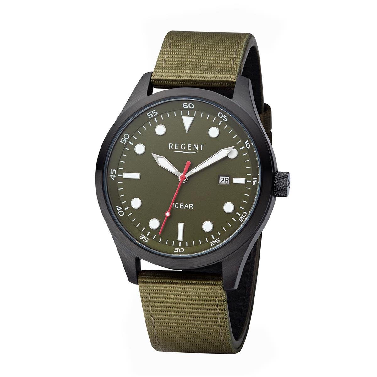 (1-tlg) mit Textilband, BA-639 Quarzuhr Regent Leder- Regent Uhr Herren und grünen