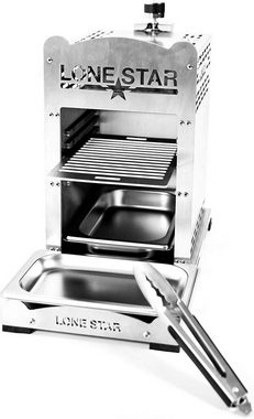 LoneStar Gasgrill StarBurner Beefmaker, 7Tlg Set, Edelstahl Hochtemperatur Beef Grill, Inkl. 2 Grillschalen, Grillrost Grillzange, Gasschlauch und Druckminderer, komplettes Set, Gasgriller, Fleischgrill, 800 Grad Oberhitze, Beef Maker, Steak Grill