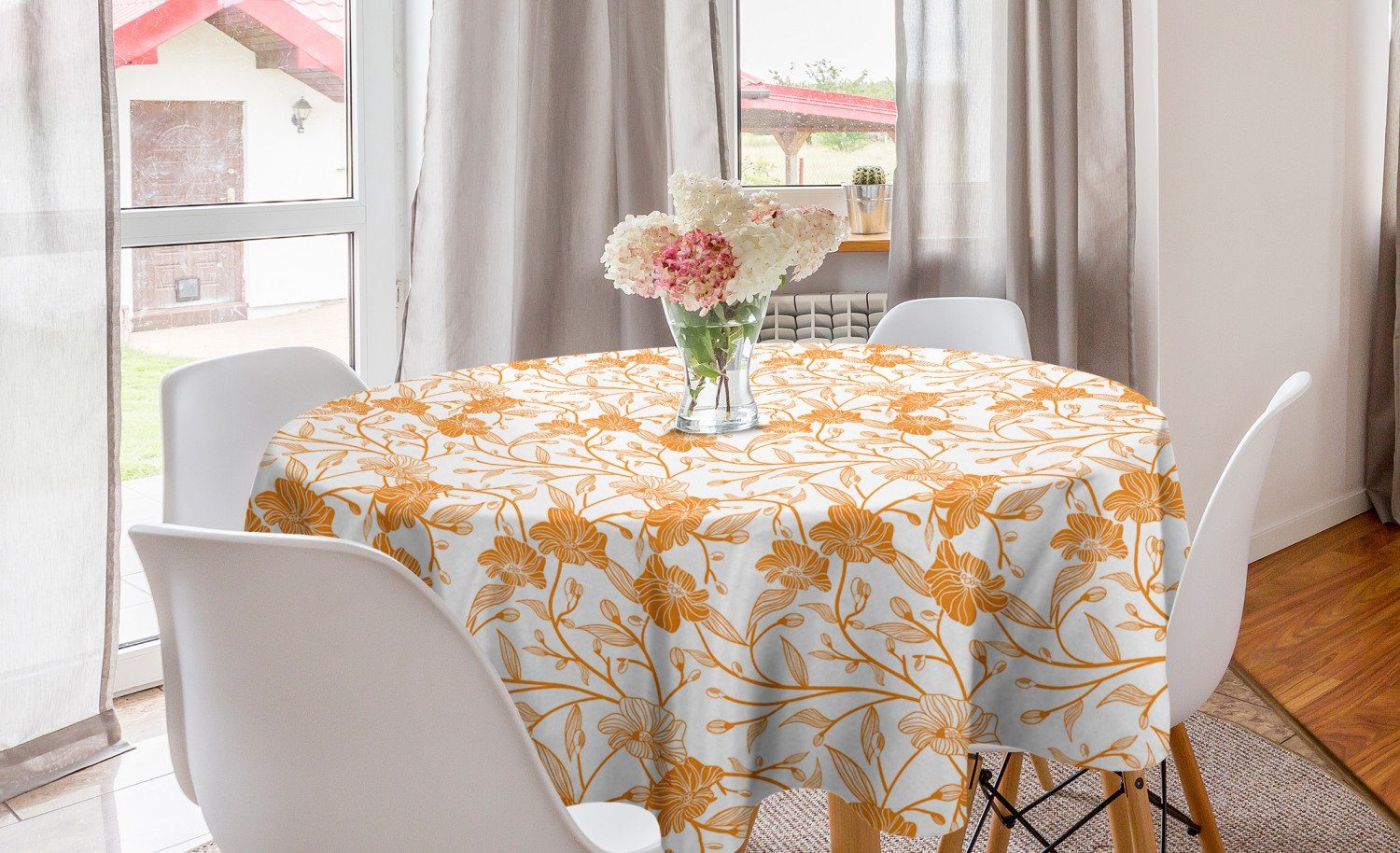 Orange Abdeckung Kreis Weiß für Blüte Esszimmer Tischdecke Küche Abakuhaus Tischdecke und Dekoration, Stem