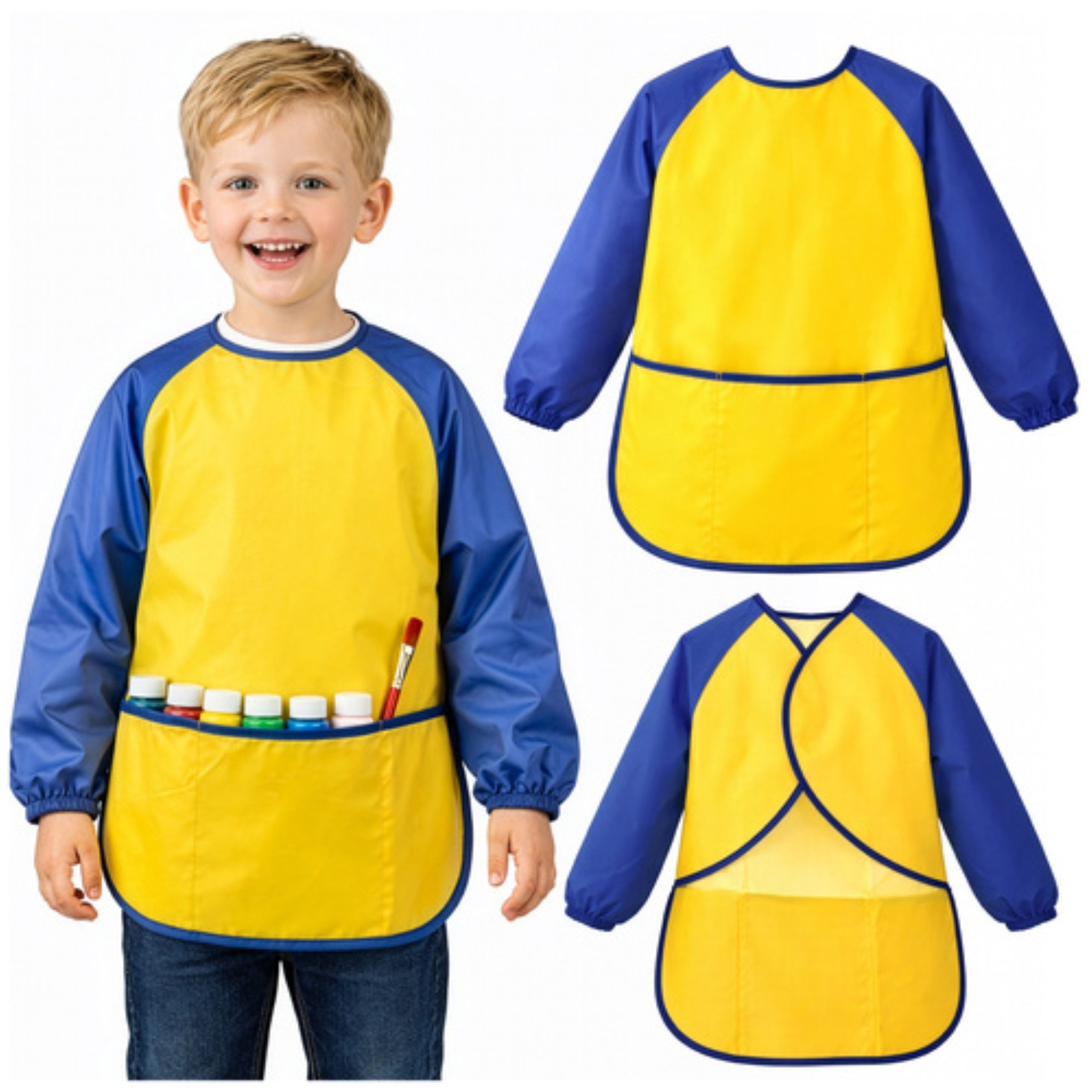 KRUZZEL Malschürze Kinderschürze Malschürze Kinder wasserdicht mit Ärmeln Größe S, (Einzelartikel Kinderschürze Malschürze Kinder mit Ärmeln, Kinderschürze wasserdicht mit Ärmeln Malschürze Kinder Set), Kinderschürze wasserdicht mit Ärmeln Malschürze Kind