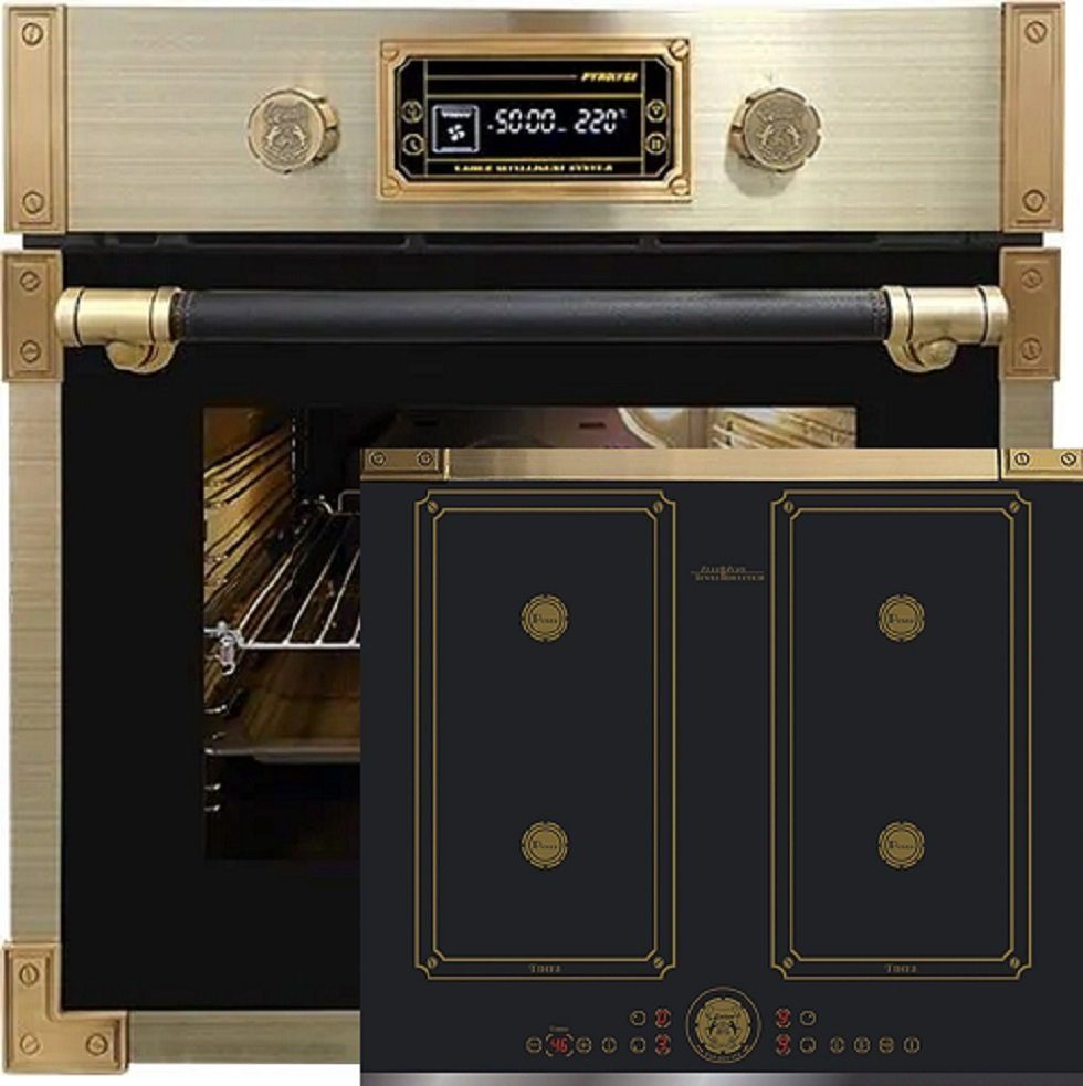 Kaiser Küchengeräte Backofen-Set Herd Set Autark Retro Pyrolyse Einbau Backofen 73L Anthrazitfarbiges Glas 60 cm mit Induktionskochfeld 60 cm FREE ZONE mit 2 FLEX Induktions-Zonen EH 6427 AD+KCT 6745 AD,., mit 1-fach-Teleskopauszug, Einbau Backofen 73L+Induktionskochfeld 60 cm