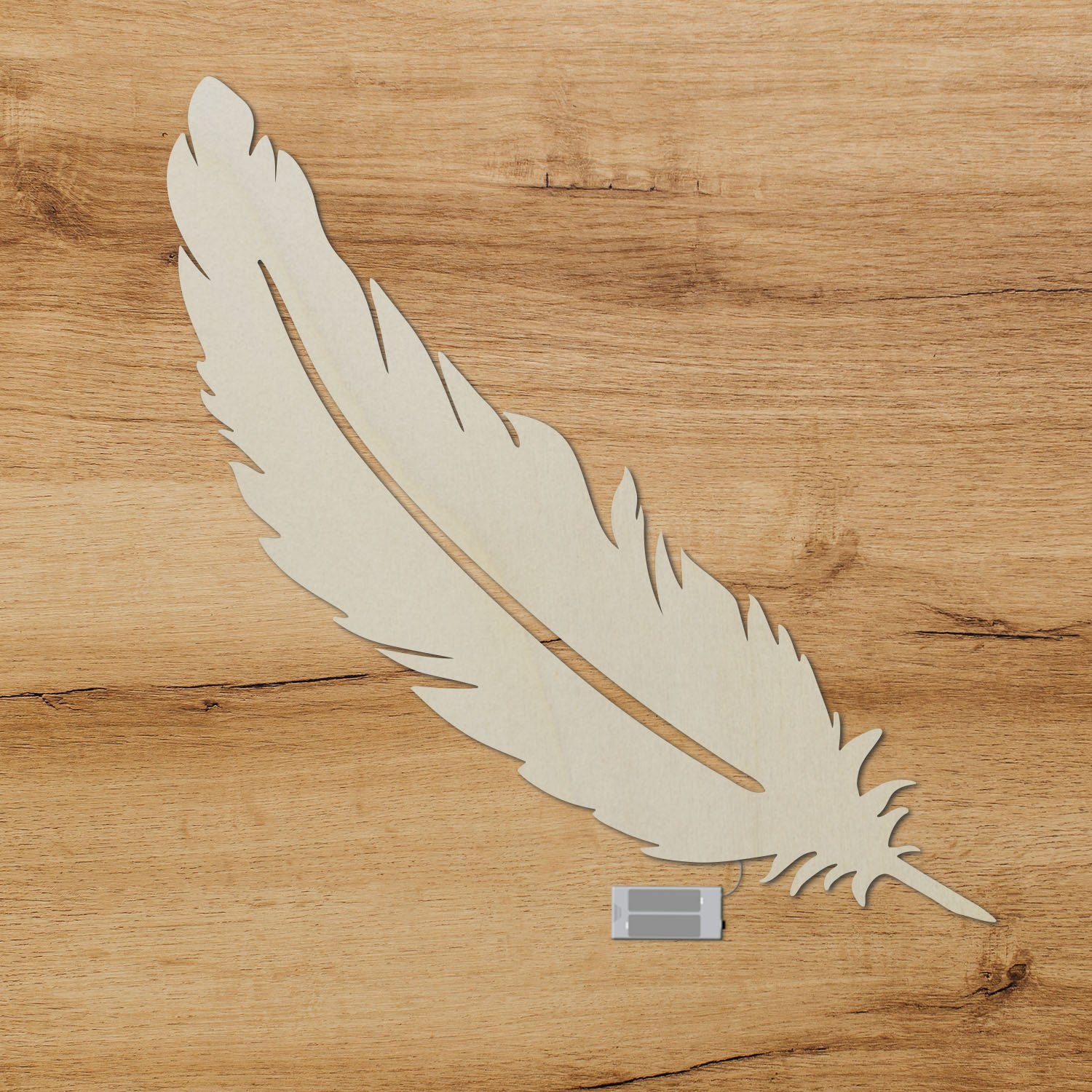 Namofactur LED Dekolicht Feder LED Wandlampe Holz 50cm, Ohne Zugschalter/Stern, LED fest integriert, Warmweiß, Dekolicht Kinderzimmer Wanddeko Wohnzimer Wandbild