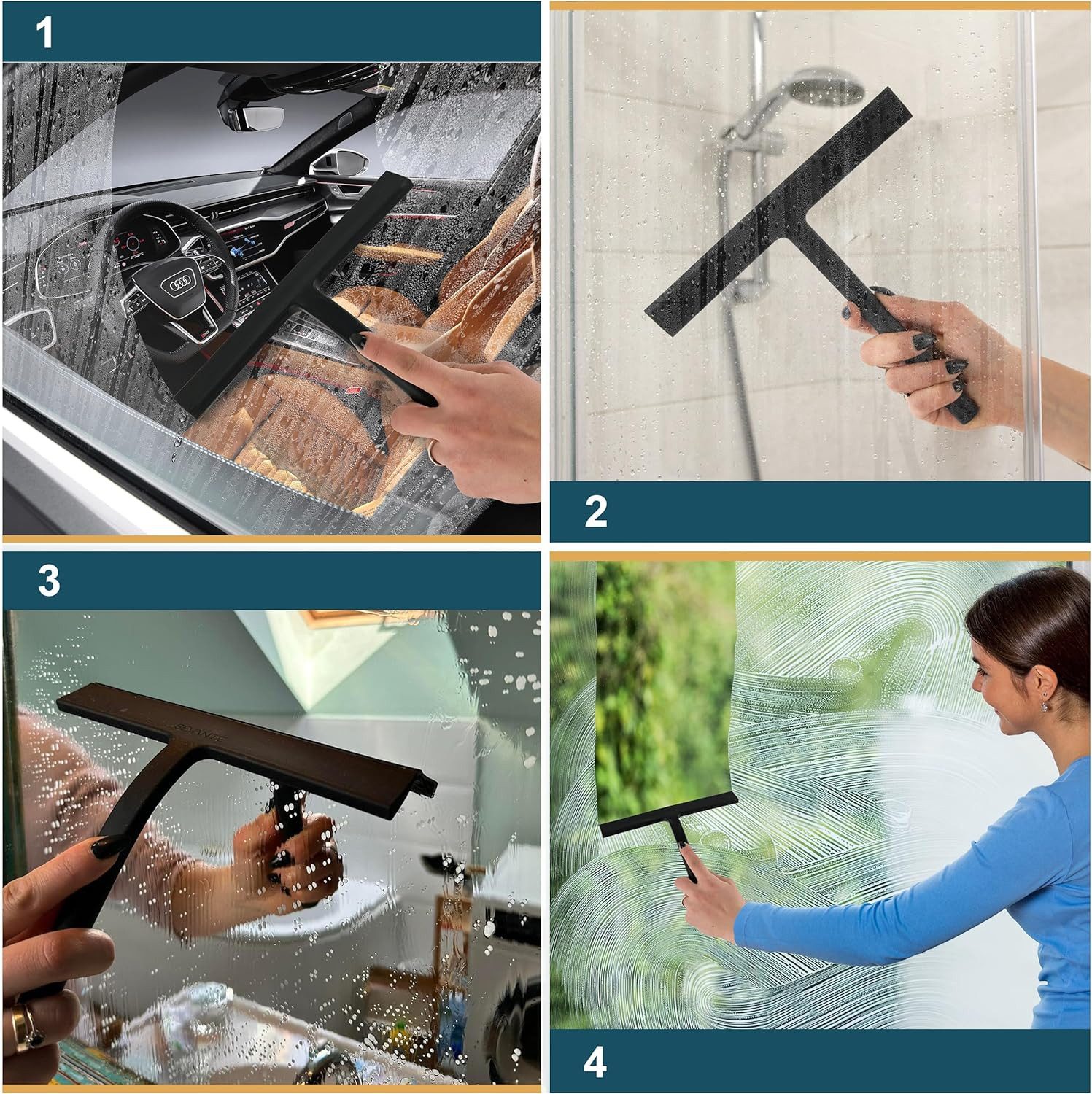 Vornix Duschabzieher Silikon Abzieher Duschabzieher 28cm mit Wandhaken, (Duschabzieher,Duschwischer,Fensterwischer, breiter Reinigungskopf,streifenfreie Reinigu – Bild 3 von 5