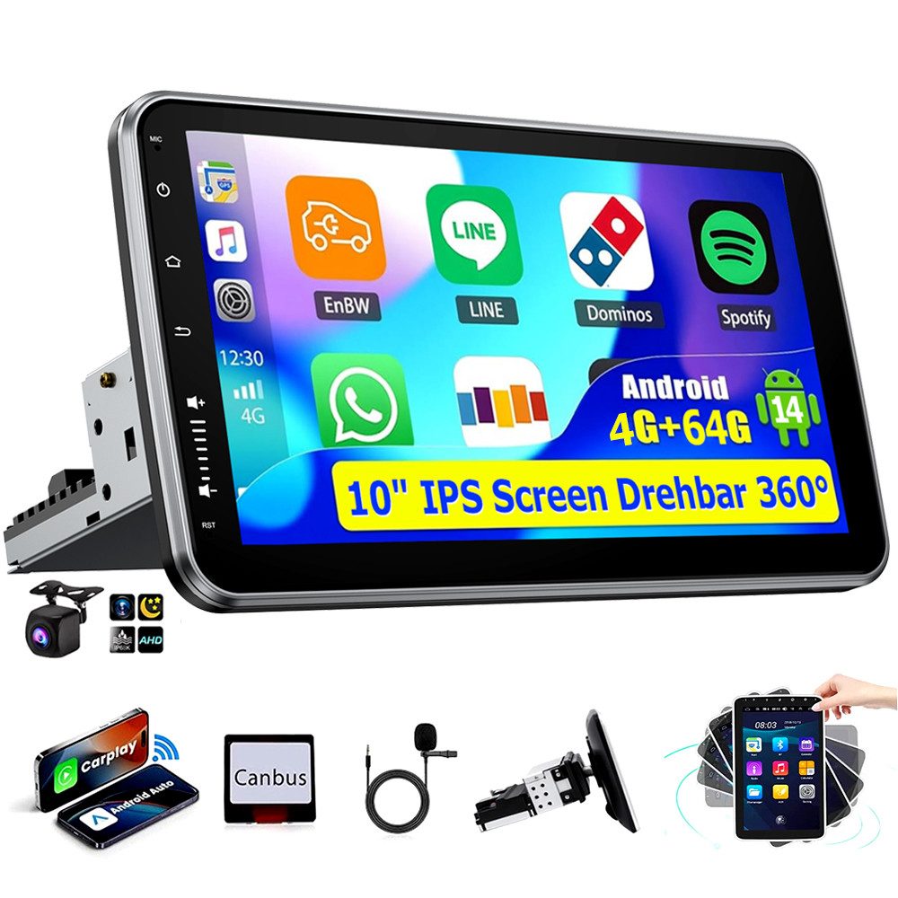 10.1" Android 14 Wireless Carplay Android Auto 1 DIN 4+64G(optional) Autoradio