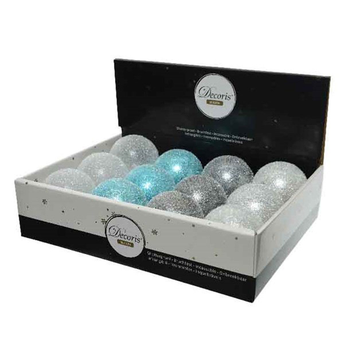 Kaemingk Weihnachtsbaumkugel, Weihnachtskugeln Frostoptik Kunststoff 8cm 12er Set türkis / silber