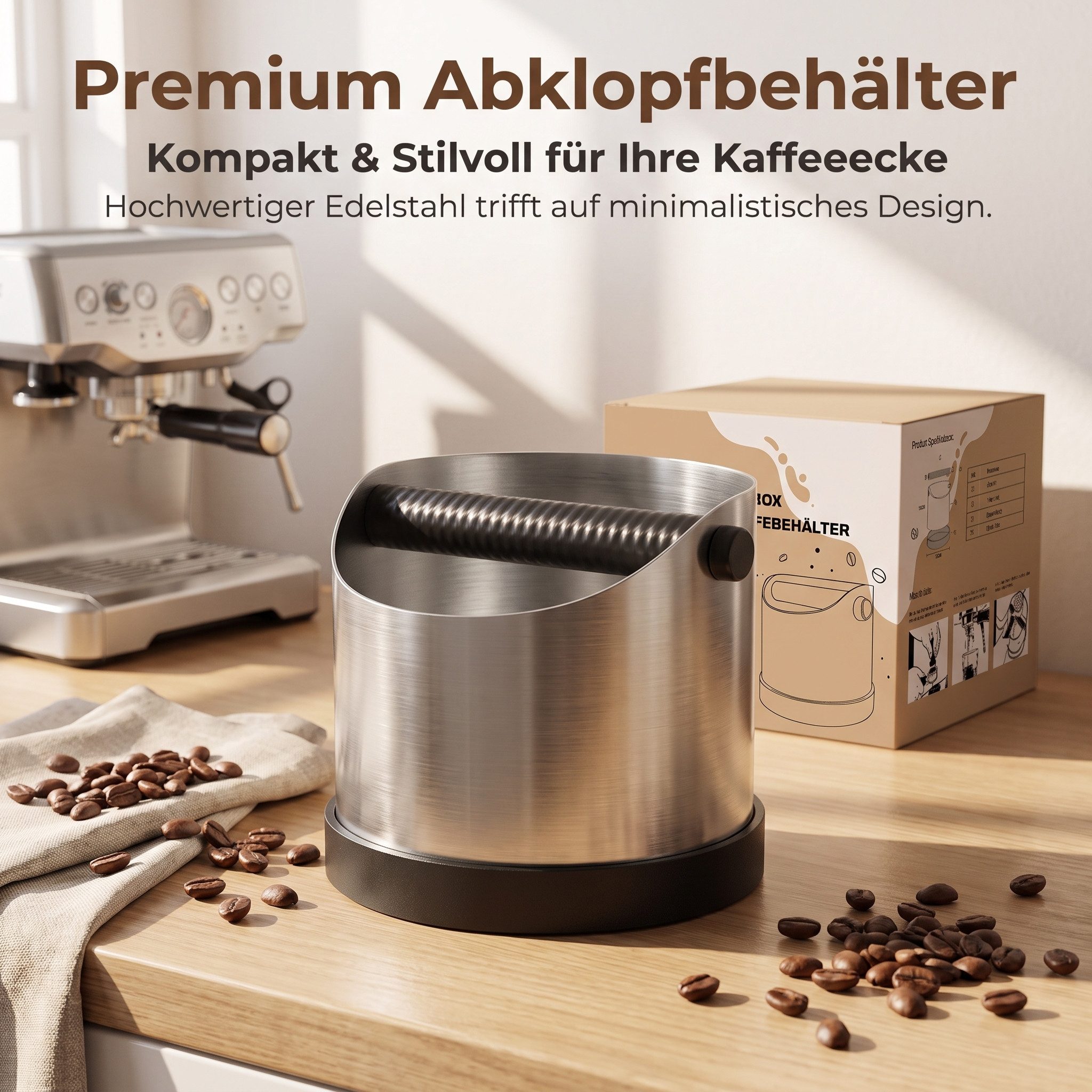 AIMAX Kaffeesatzbehälter Klopfbox Kaffee aus Edelstahl für Siebträger