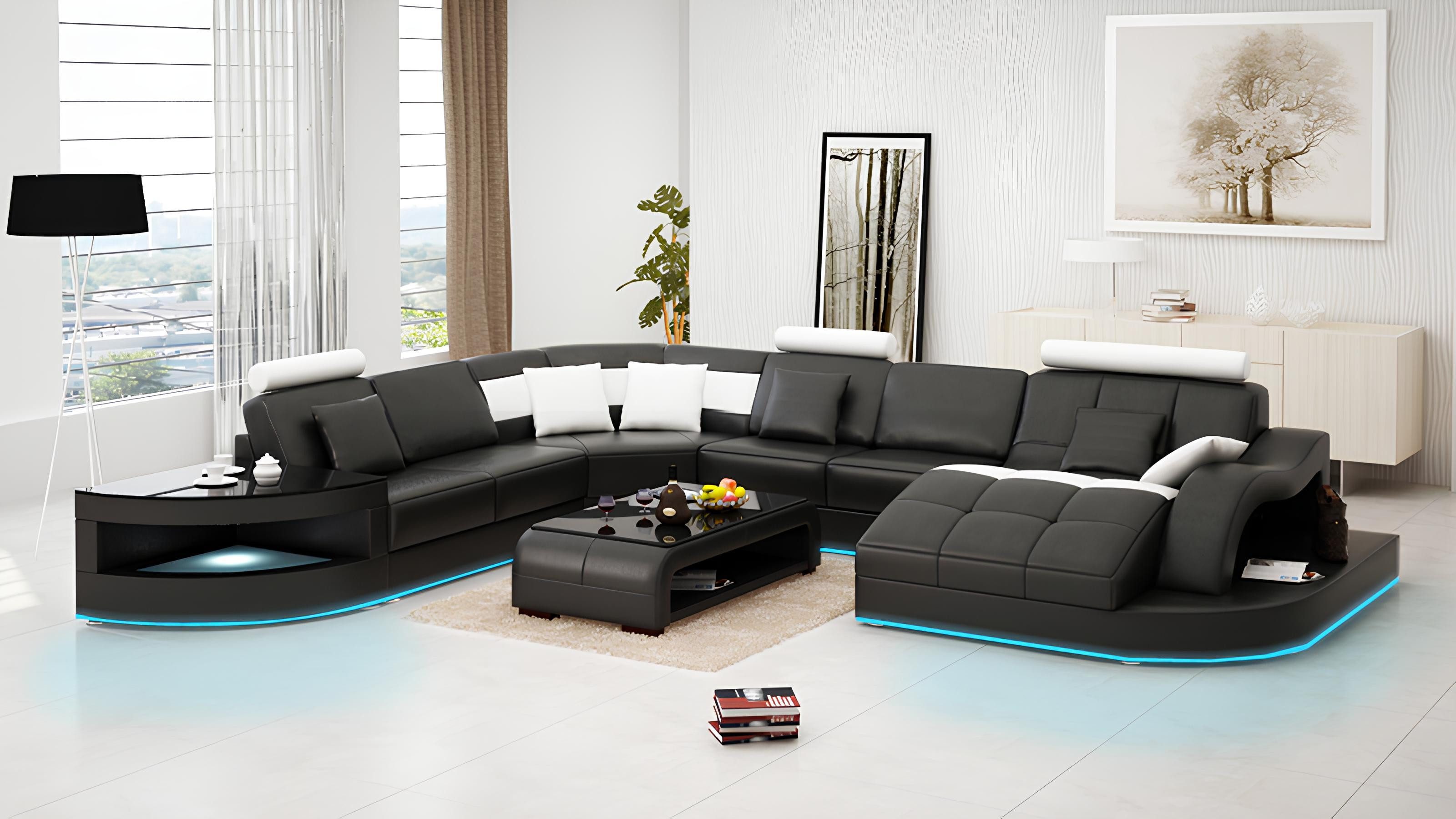 Xlmoebel Wohnlandschaft Ledercouch L6015 in modernem Design für stilvolles Wohnen, 1 Teile, Hergestellt in Europa