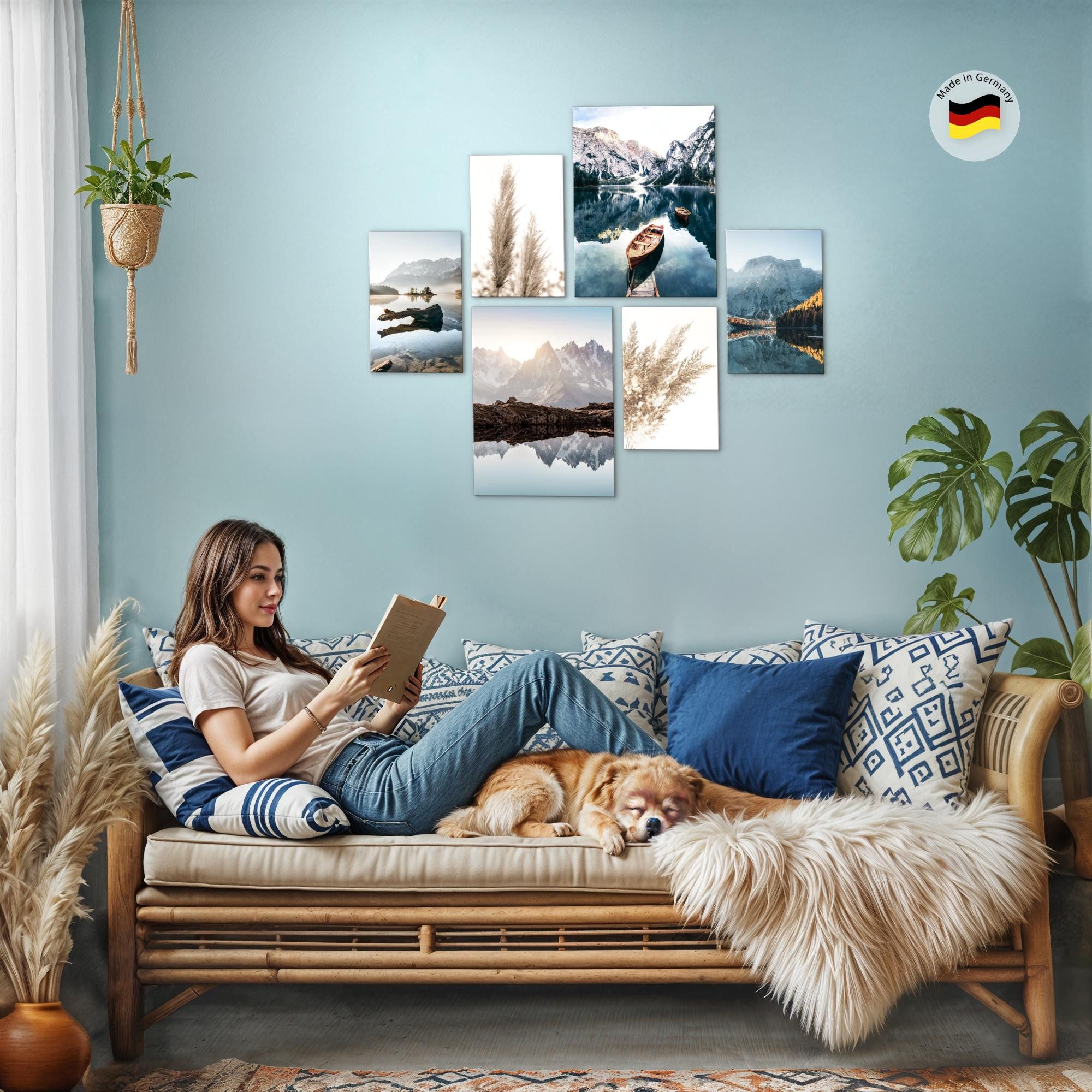 Novart Wandbild Wandbilder Wohnzimmer See Berge Natur - AUFHÄNGFERTIG 90x80 cm, Natur
