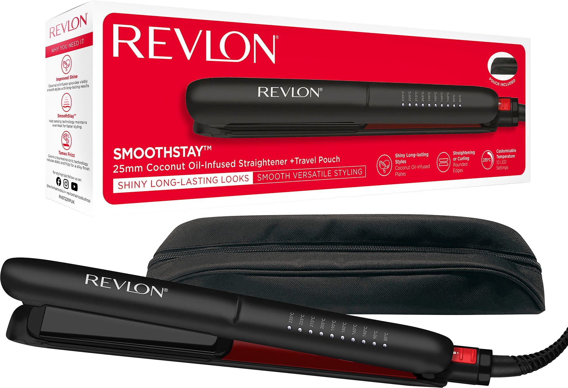 Revlon Выпрямитель для волос SMOOTHSTAY RVST2211 3x Keramik, MIT DREIFACHER BESCHICHTUNG UND KOKOSNUSSÖL-INFUSION