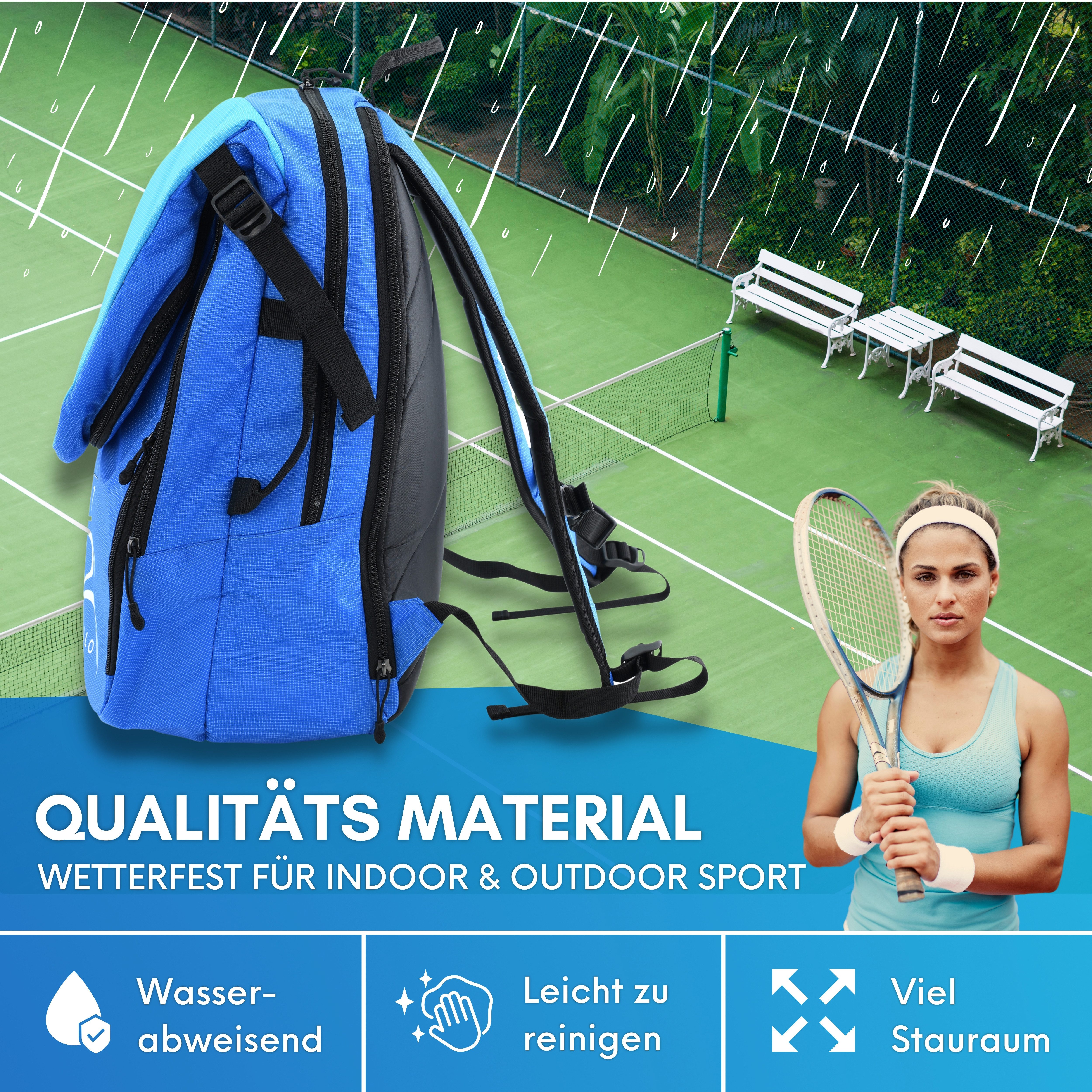 BALLO® Tennisrucksack Tennistasche Schlägertasche Rucksack Tasche Tennis Badmintion, Wasserfest, vollständiges Schlägerfach